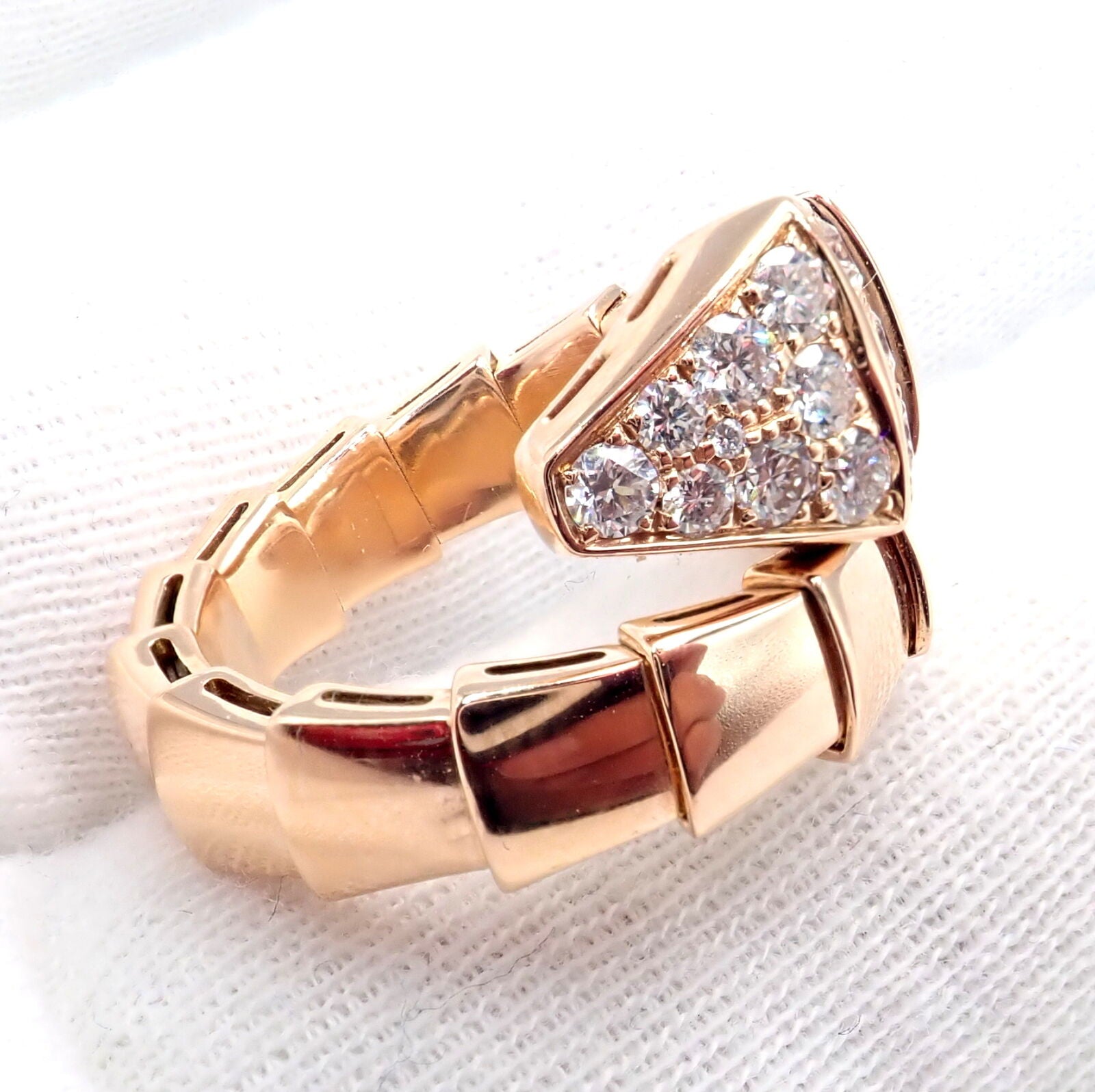 Authentic Bulgari Bvlgari Serpenti Viper 18k Rose Gold Diamond Ring for Women - Luxury Jewelry Gift for Anniversary, Valentine's Day & Special Occasions
