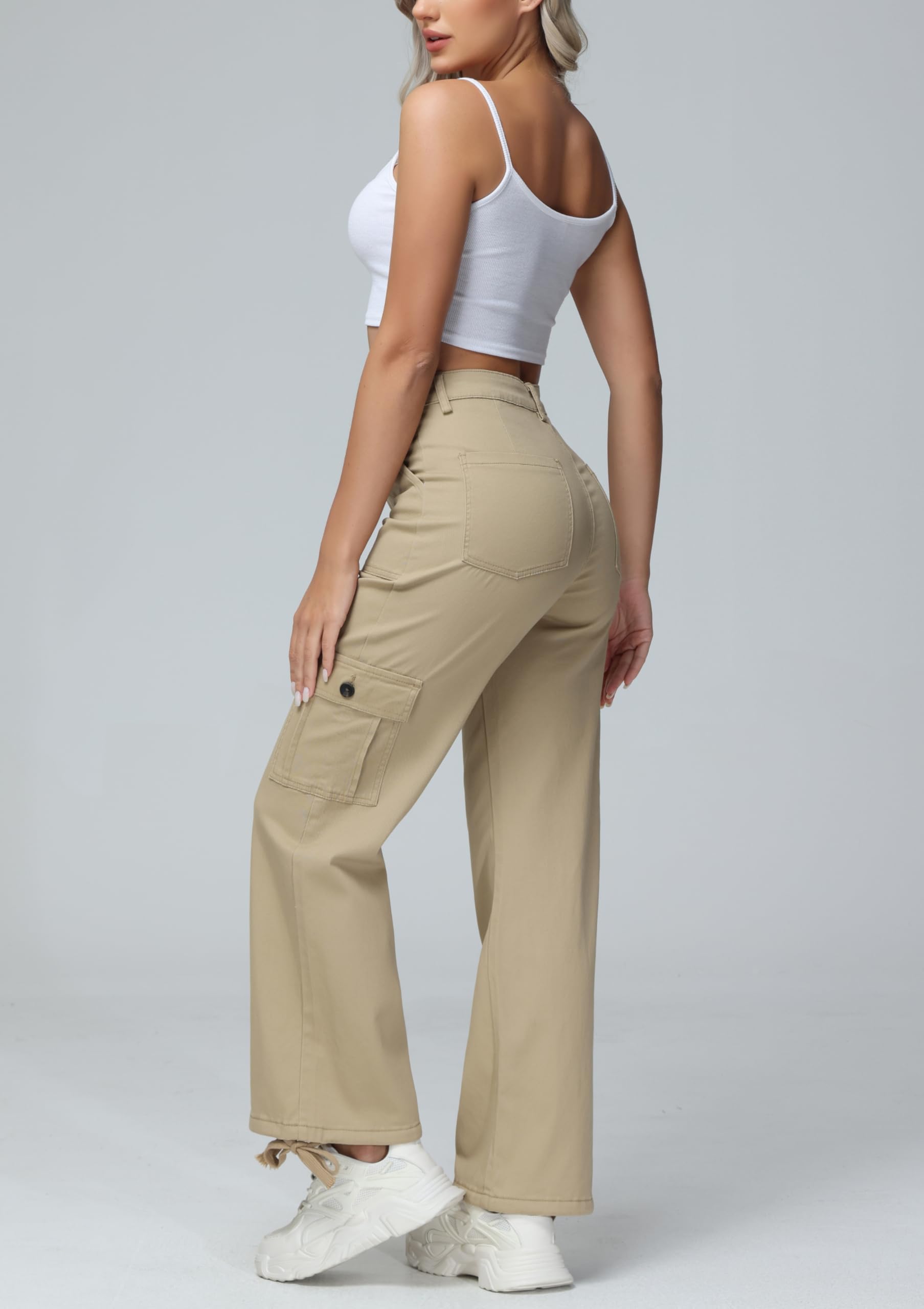 GUNLIRE Women's High Waist Cargo Pants - Baggy Y2K Streetwear with 6 Pockets, Wide Leg Stretch Straight Fit Elastic Slacks | Casual Outfits, Urban Fashion, Workwear