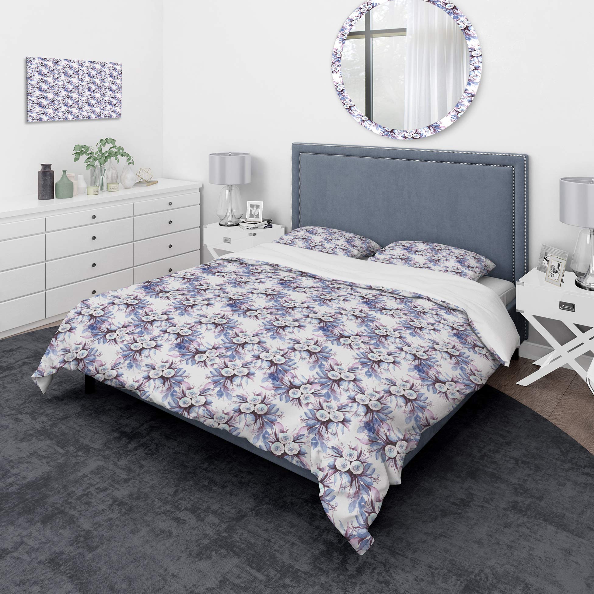 DesignQ Purple & Blue Floral Nautical Duvet Cover Set - Twin Size 3-Piece Coastal Bedding | All-Season Comfort for Beach House, Guest Room & Coastal Decor