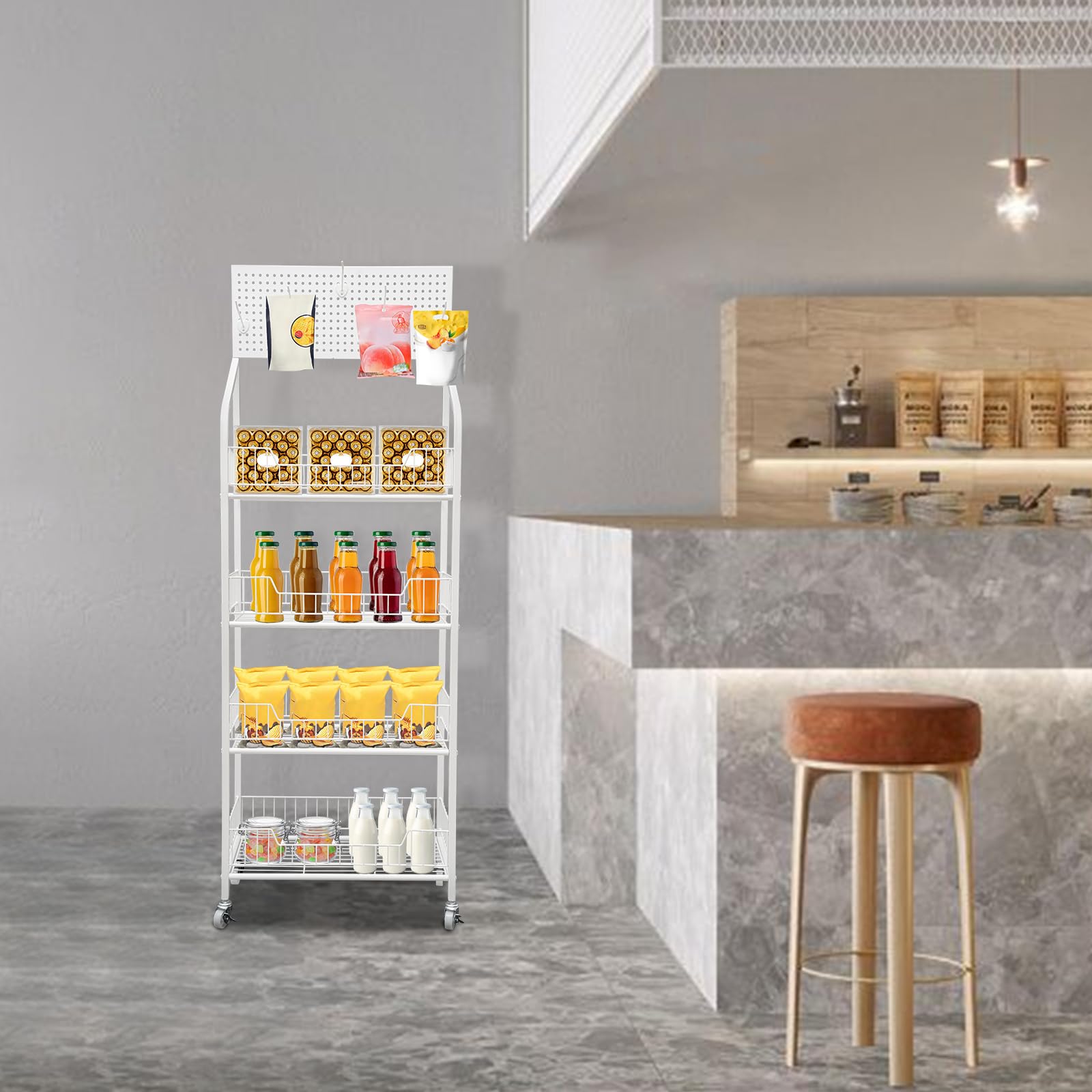 4-Tier Metal Rolling Kitchen Shelf with Wheels & Hooks - 19.6