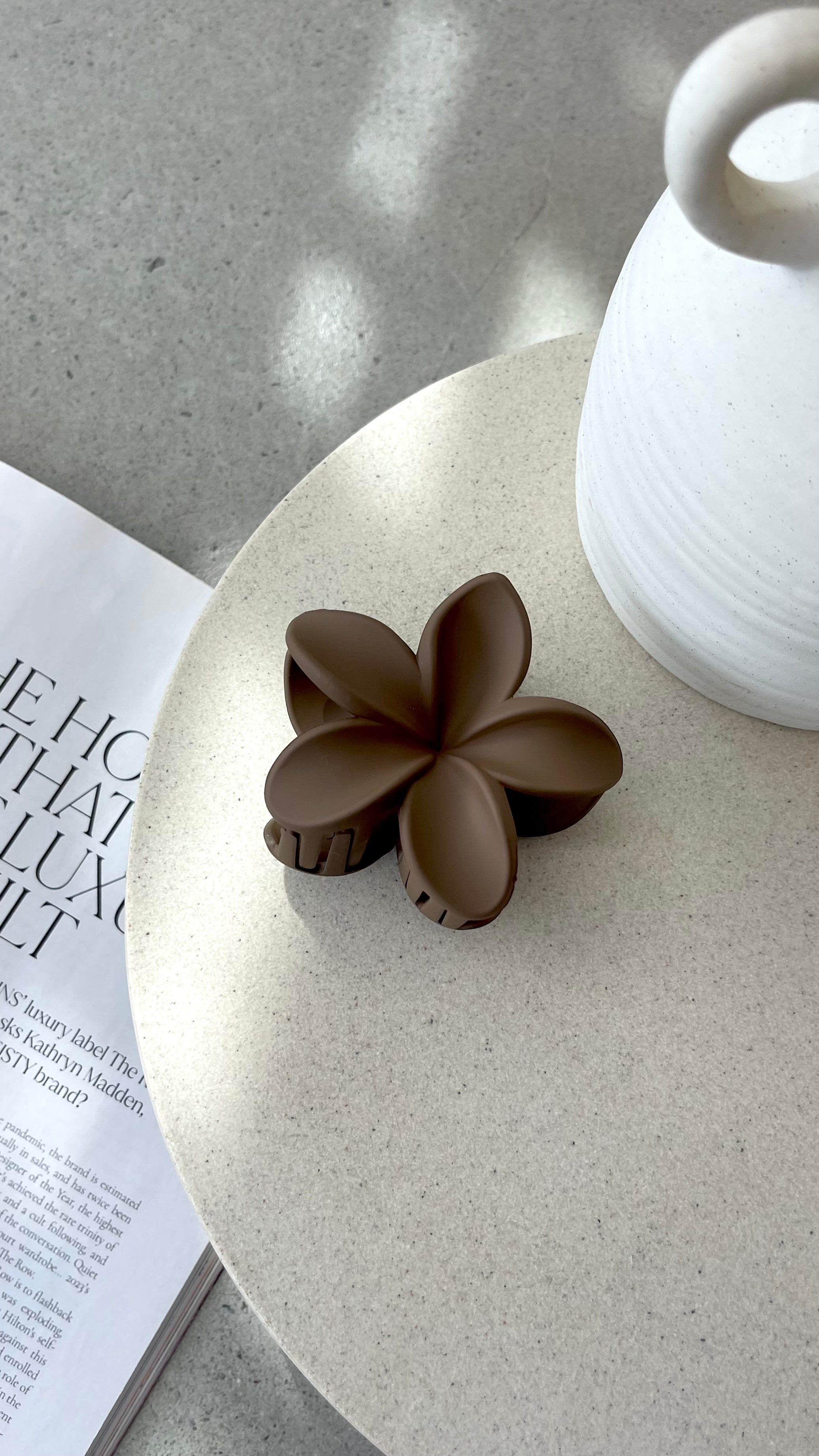 Brown Matte Hibiscus Flower Claw Clip for Women - Hair Accessories for Beach, Wedding & Everyday Style