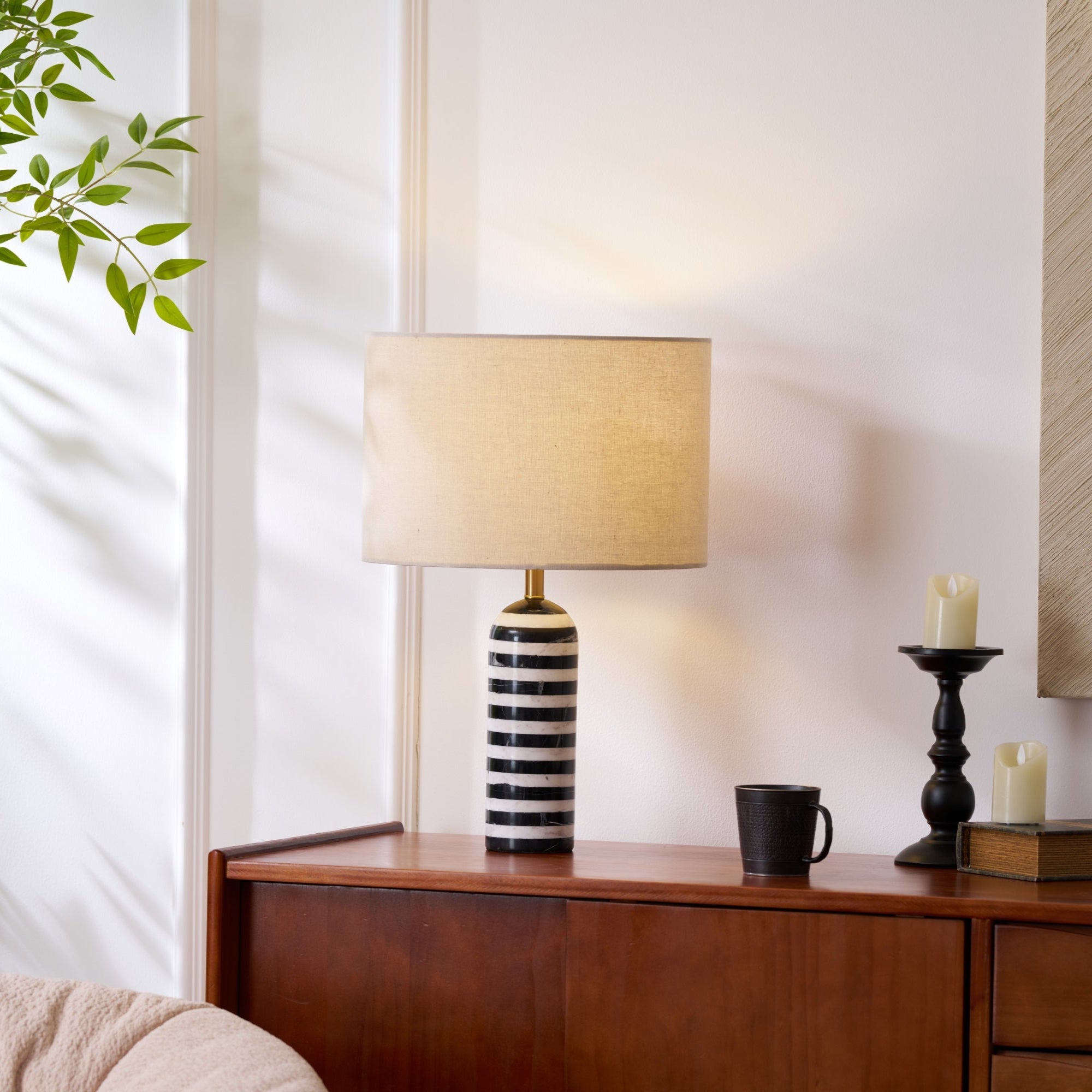 Elegant Tuxedo Marble Table Lamp - Modern Home & Office Decor Lighting for Bedroom, Living Room, Study - Dimmable LED Desk Lamp with USB Port