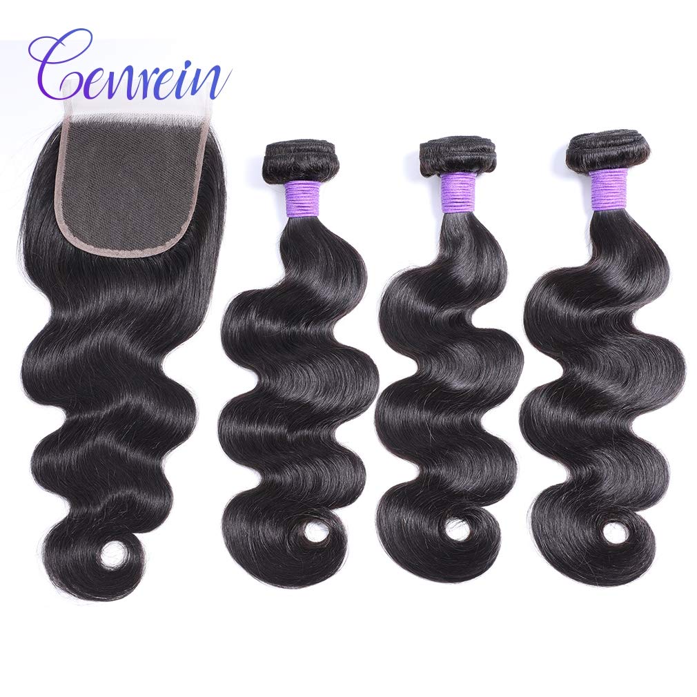 Brazilian Body Wave Human Hair Bundles 3Pcs with 5x5 Lace Closure - 100% Unprocessed Virgin Hair (16 18 20 +14,1B) 10A Grade - Perfect for Daily Styling, Weddings & Special Occasions