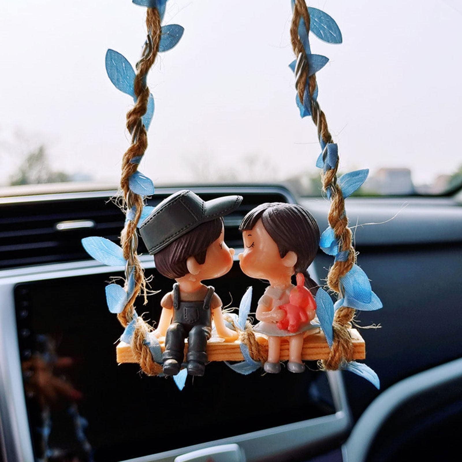 Romantic Swing Couple Car Pendants - Cute Hanging Ornaments for Rearview Mirror, Kissing Lovers Doll Car Decor Accessories - Perfect for Valentine's Day Gifts & Car Interior Decoration