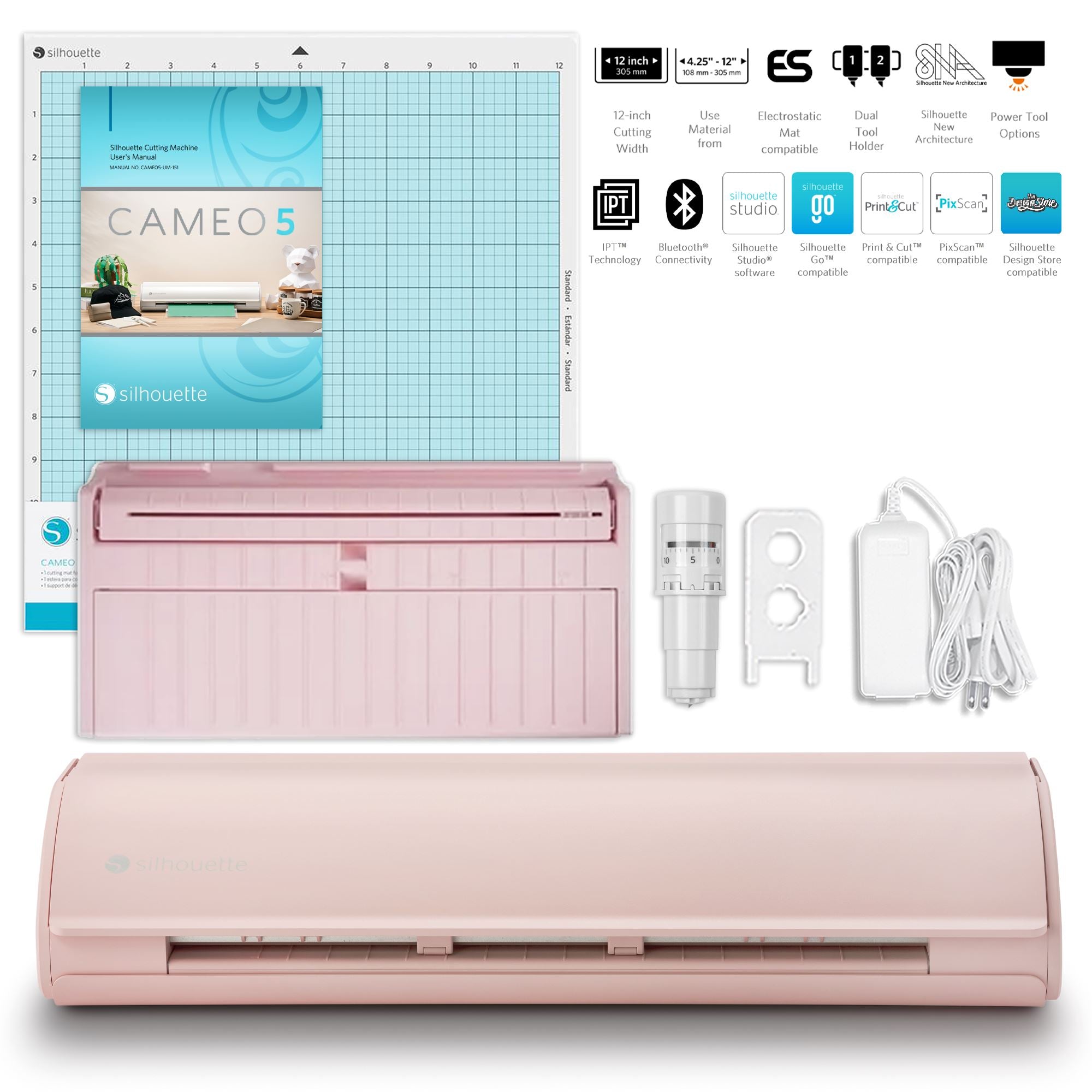 Silhouette Cameo 5 Cutting Machine with Pink Electrostatic Grip Mat - DIY Craft, Vinyl Decals, Stickers & Home Decor Projects for Scrapbooking, T-Shirts & Personalized Gifts