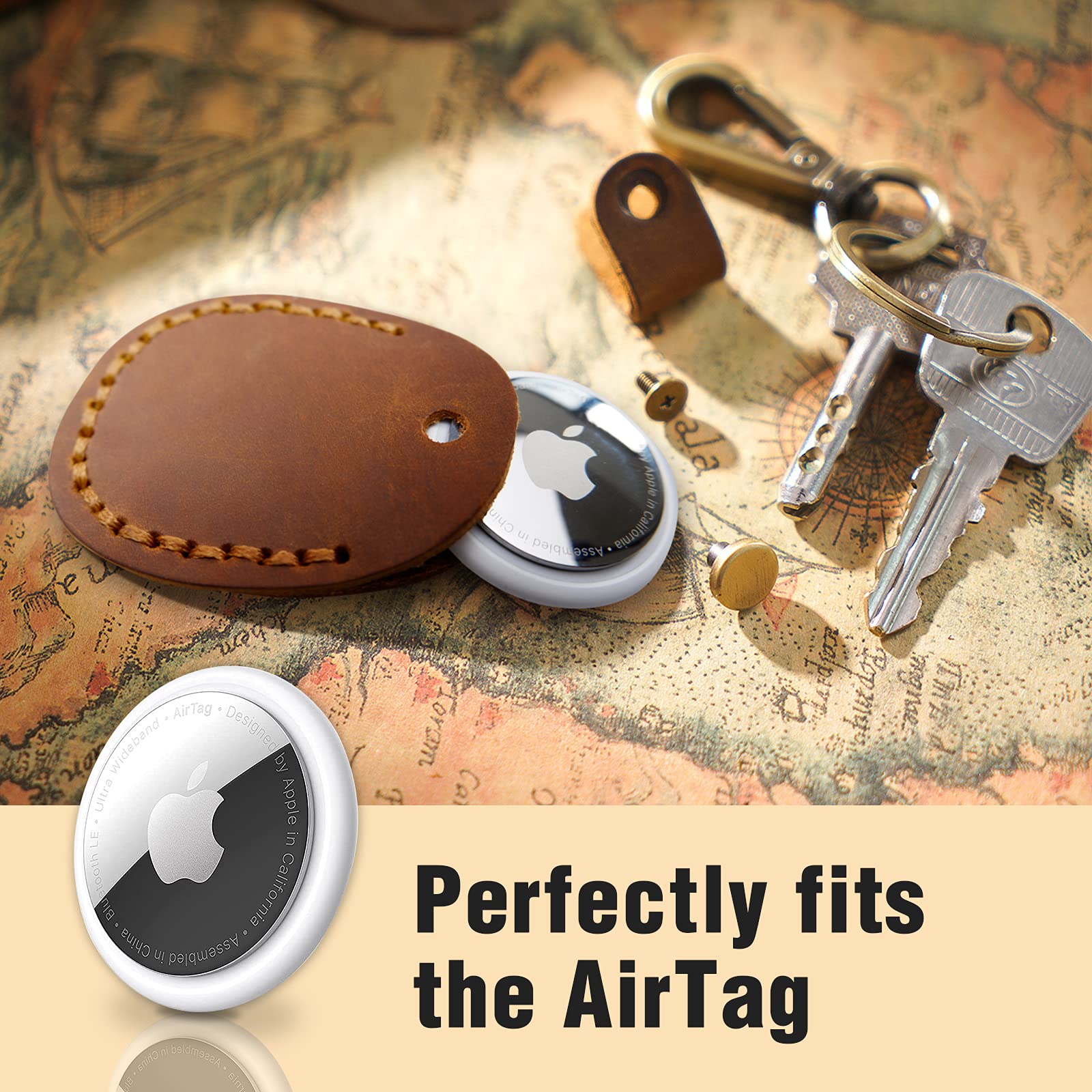 2 Pack Genuine Leather AirTag Holder Keychain - Durable Handmade Apple AirTag Case with Keyring, Full Coverage Protective Cover for AirTags (Black) - Perfect for Keys, Bags & Travel Accessories