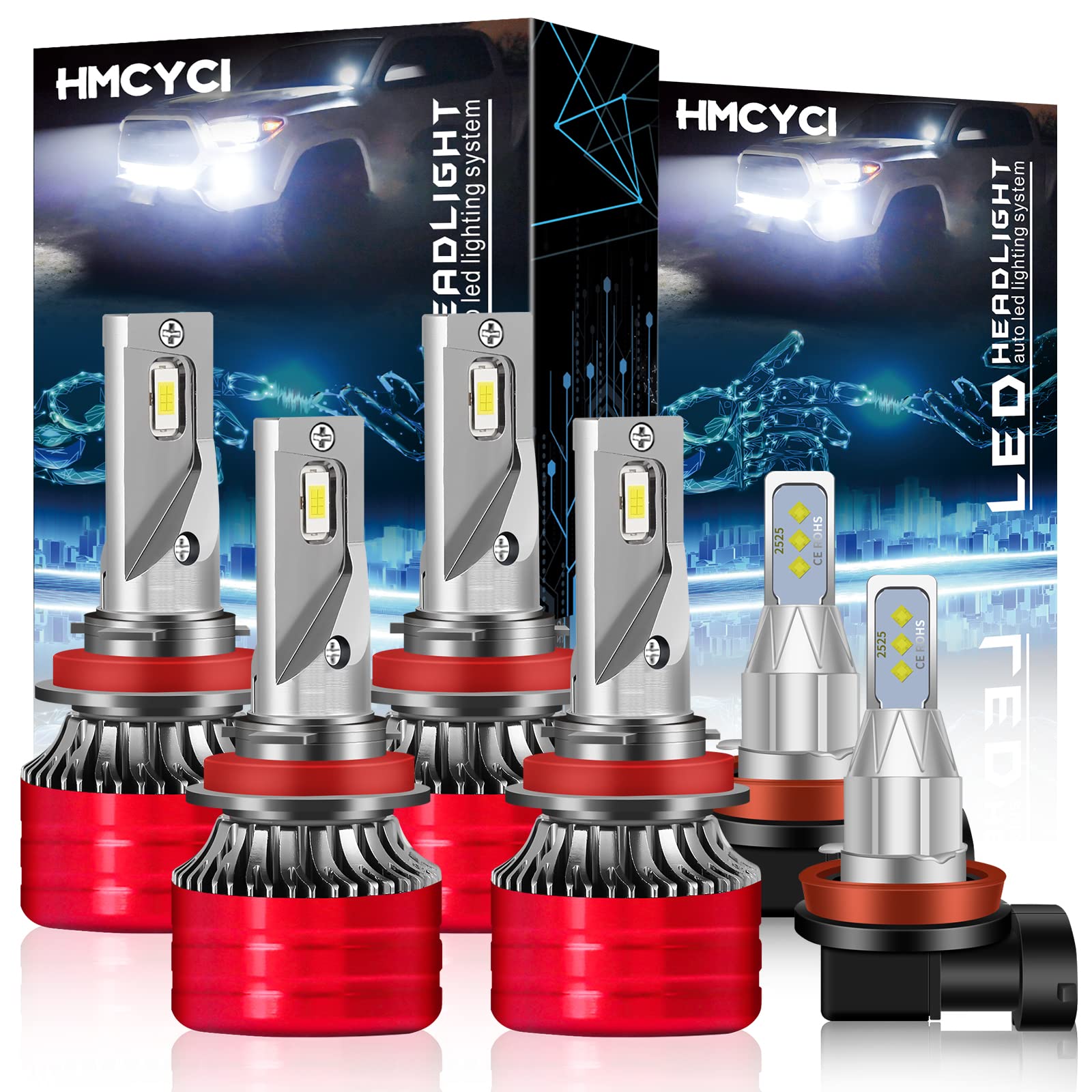 Freightliner Cascadia LED Headlight Bulbs Kit (2008-2016) - H11 High/Low Beam & Fog Lights, 6500K Cool White, Super Bright, Plug & Play - 6 Pack for Enhanced Night Driving & Safety