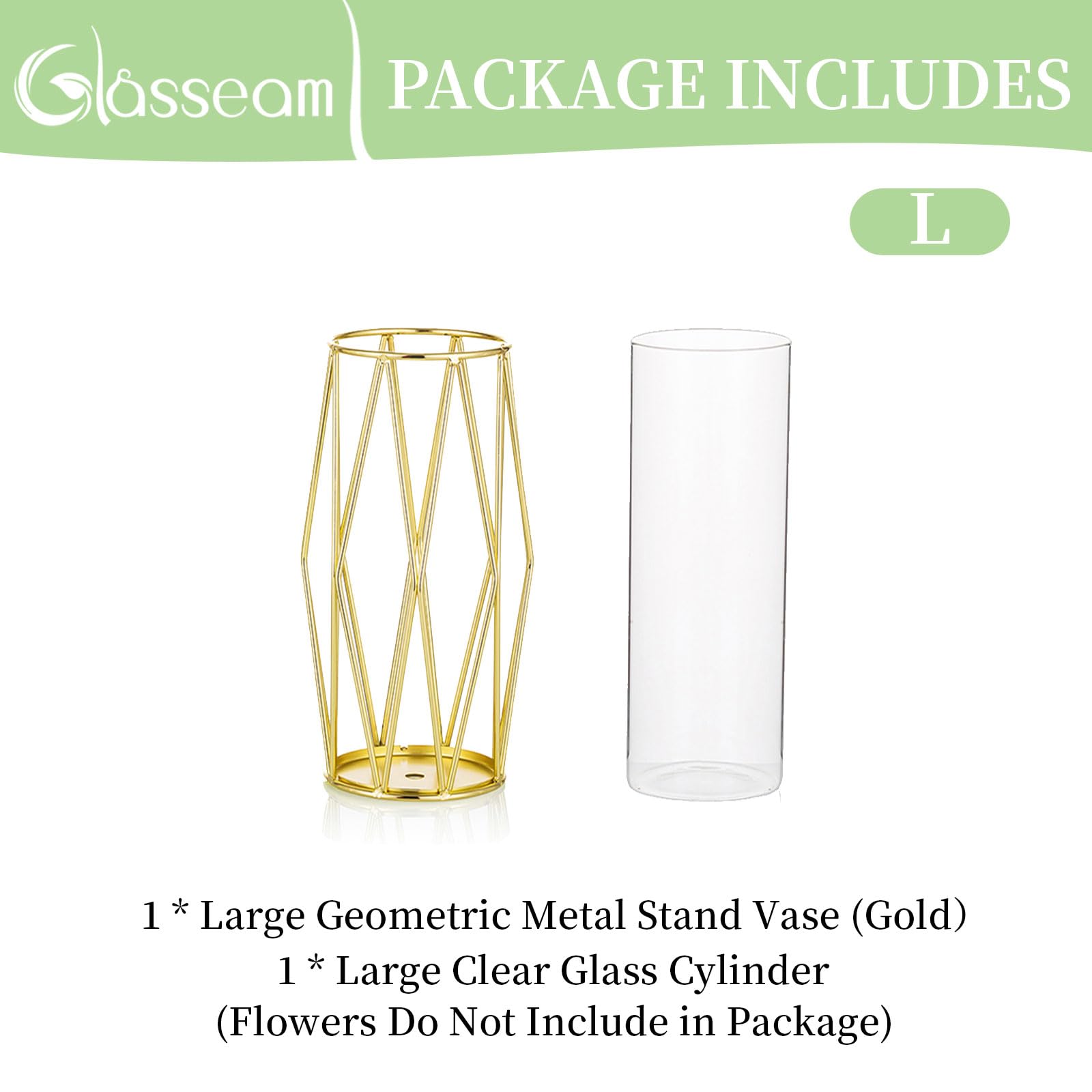 Glasseam Gold Flower Vases Set of 2 - 11 Inch Modern Geometric Metal Vases for Home Decor, Wedding Centerpieces & Table Decorations | Perfect for Living Room, Dining Table & Event Decor