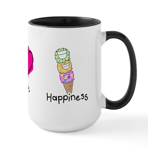 White/Black Inside - Peace Love And Ice Cream Large Mug