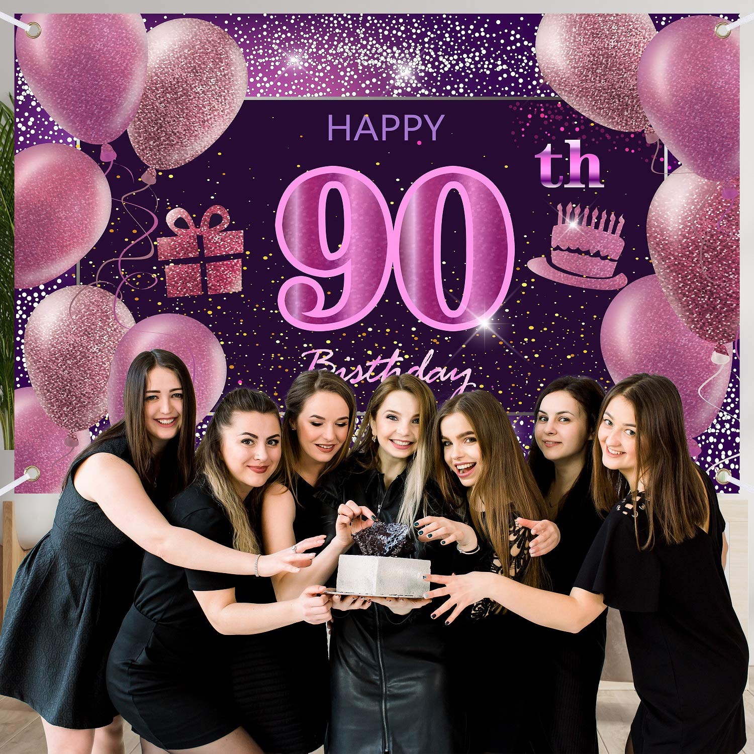 IMISI 90th Birthday Decorations for Women - Pink Happy Birthday Banner & Party Backdrop for Milestone Celebrations | Perfect for Birthday Parties, Anniversaries, and Special Events