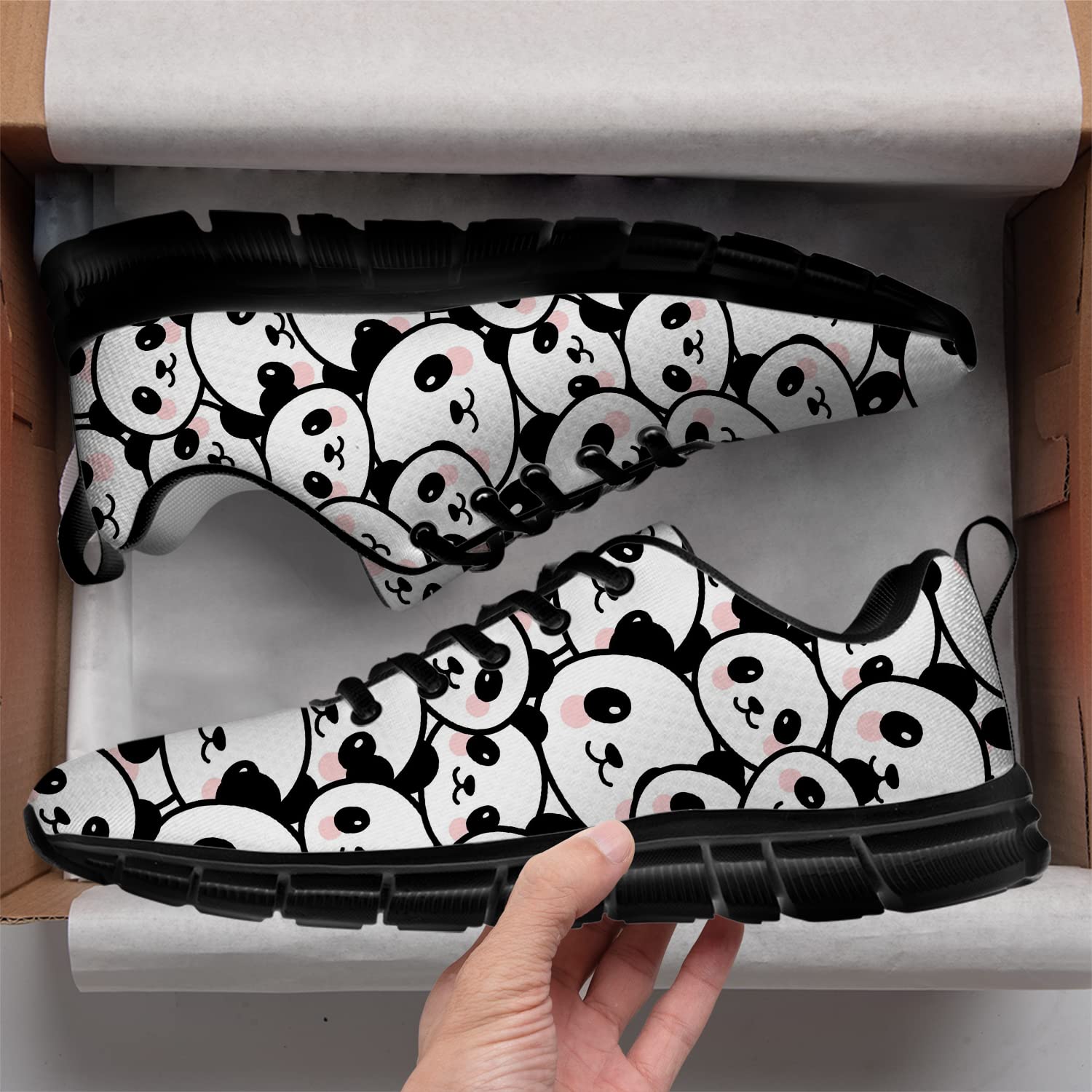 3D Printed Cute Panda Face Sneakers - Breathable Mesh Tennis Shoes for Women & Girls (Men Size 8, Women Size 9.5) | Perfect Gift for Kids & Adults | Gym, Running, Casual Wear