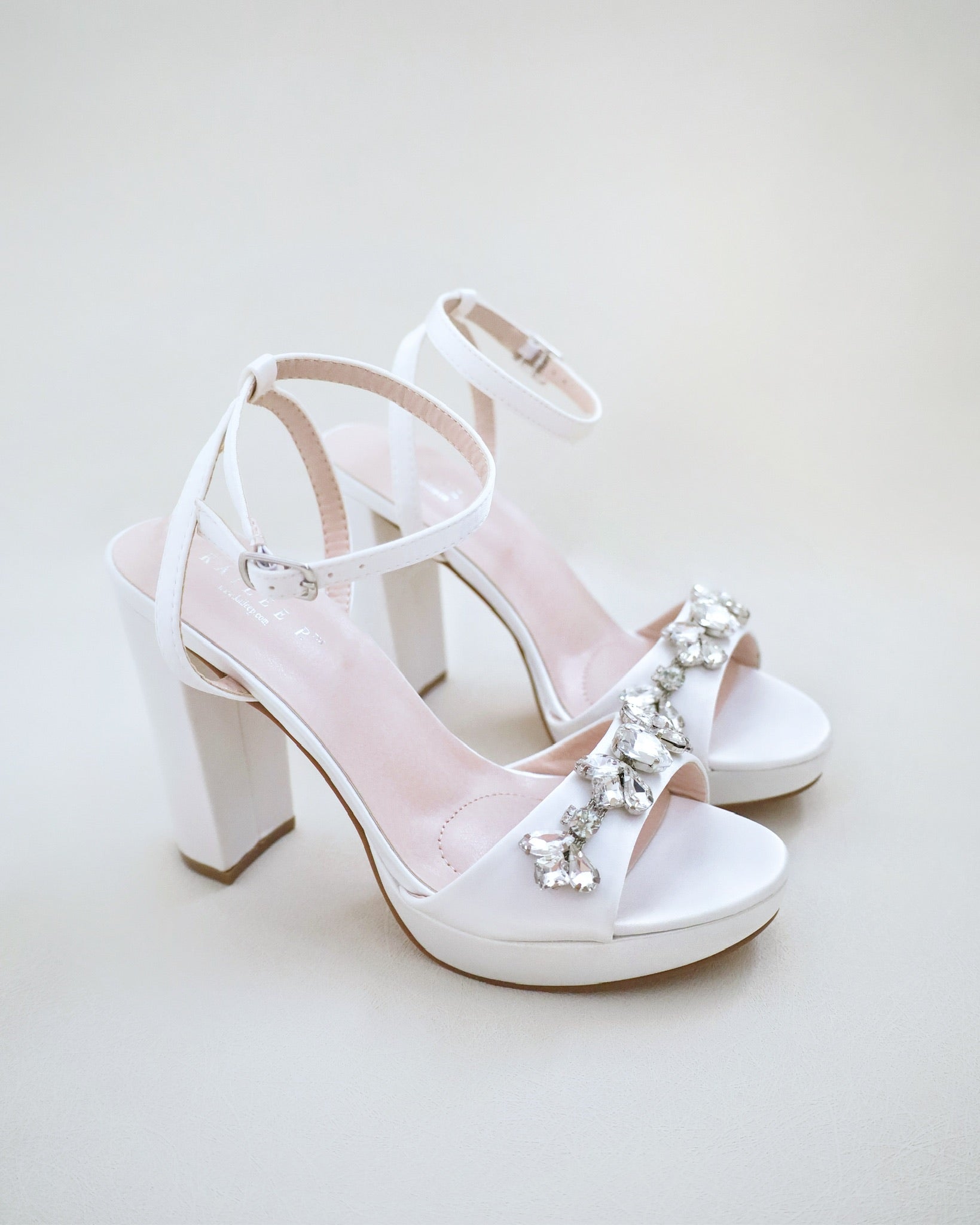 Elegant Satin Platform Block Heel Wedding Sandals with Sparkling Navette Rhinestones - Perfect for Bridal, Prom, and Formal Occasions