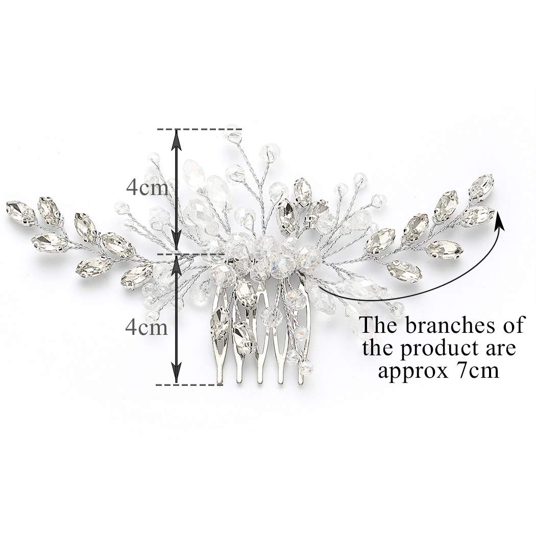Crystal Bridal Hair Comb for Wedding - Silver Floral Hair Accessories for Women & Girls