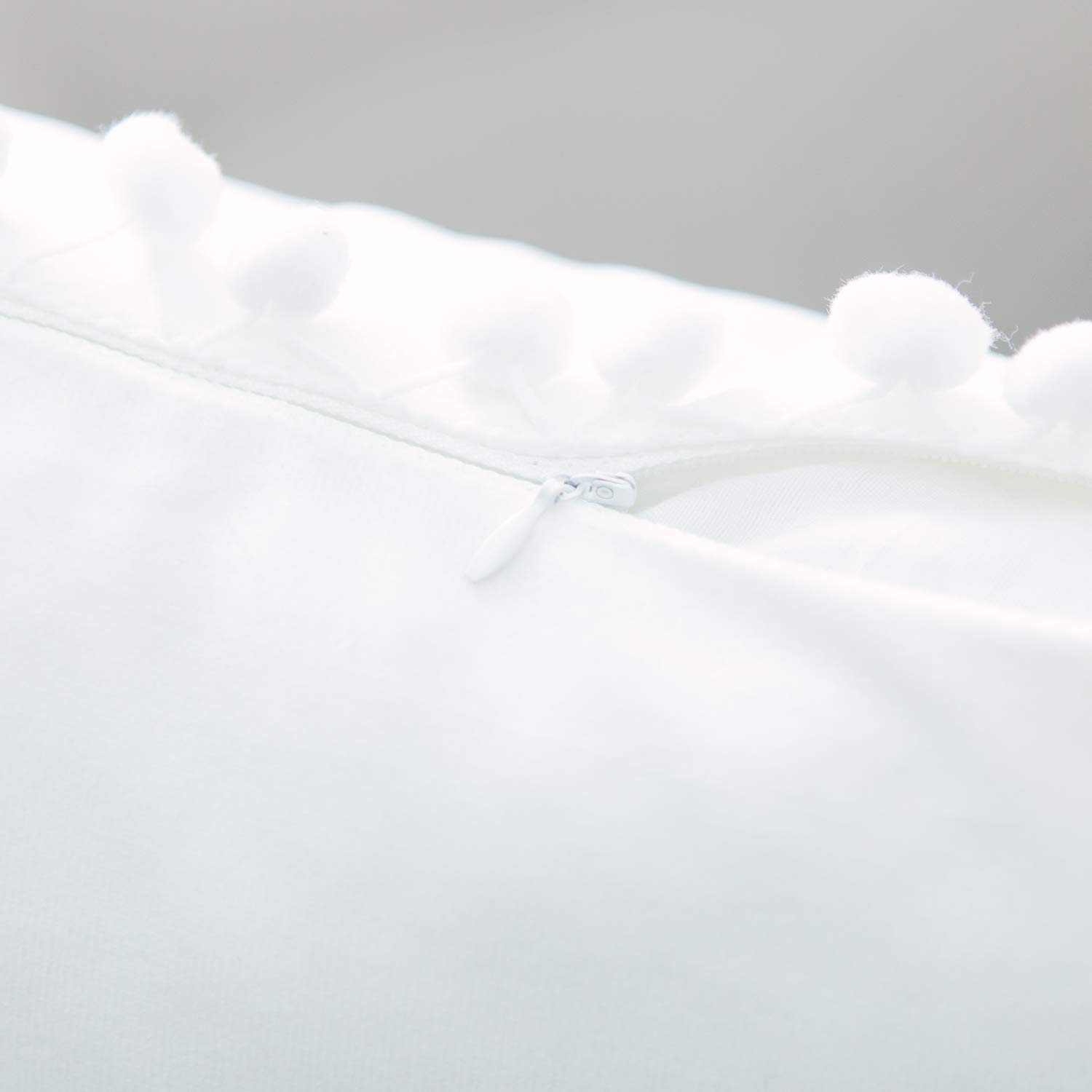 Luxury White Velvet Decorative Throw Pillow Covers with Pom Poms - Soft Solid Square Cushion Cases for Sofa, Couch, Bedroom & Car - Set of 2 (16x16 Inches) - Perfect for Home Decor, Living Room Accents & Cozy Comfort