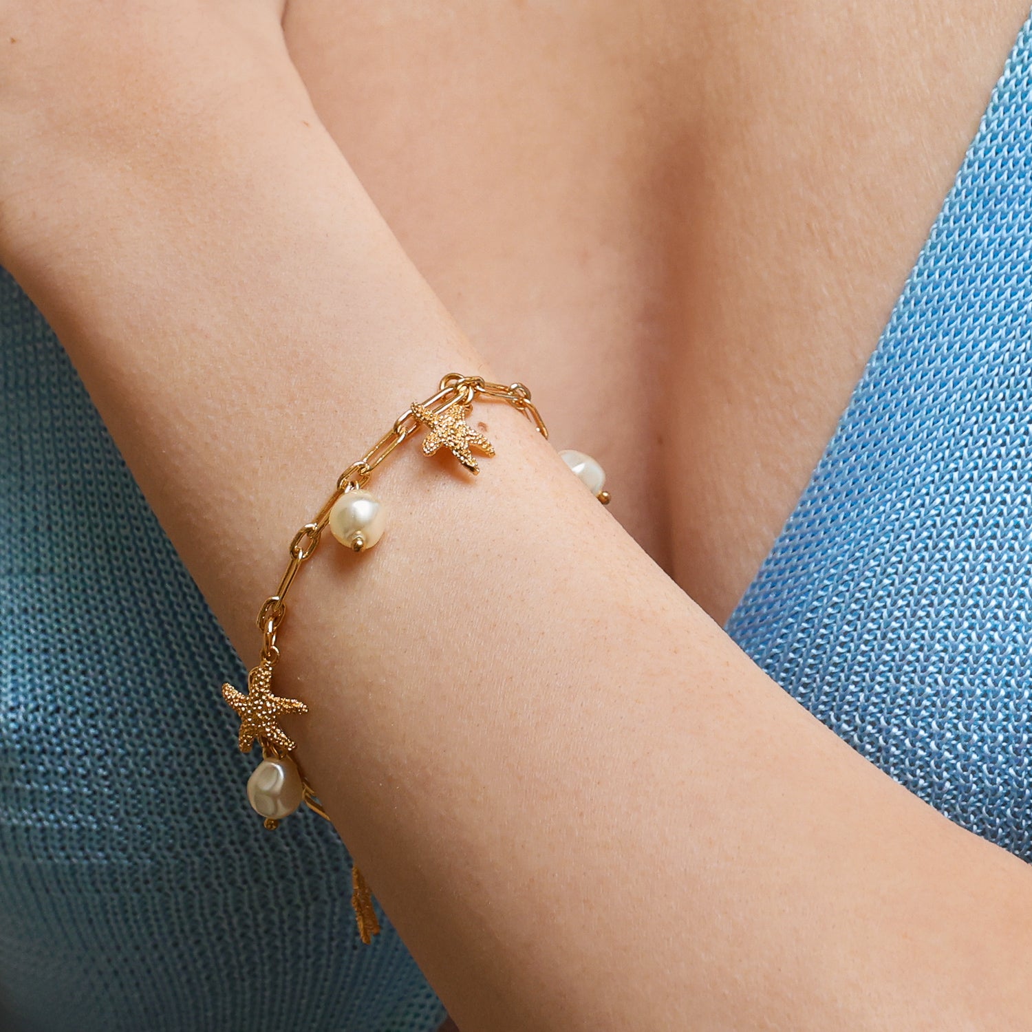Elegant Sea Star Chain Bracelet with Pearl Accents – Perfect for Beach Weddings, Summer Parties & Boho Fashion