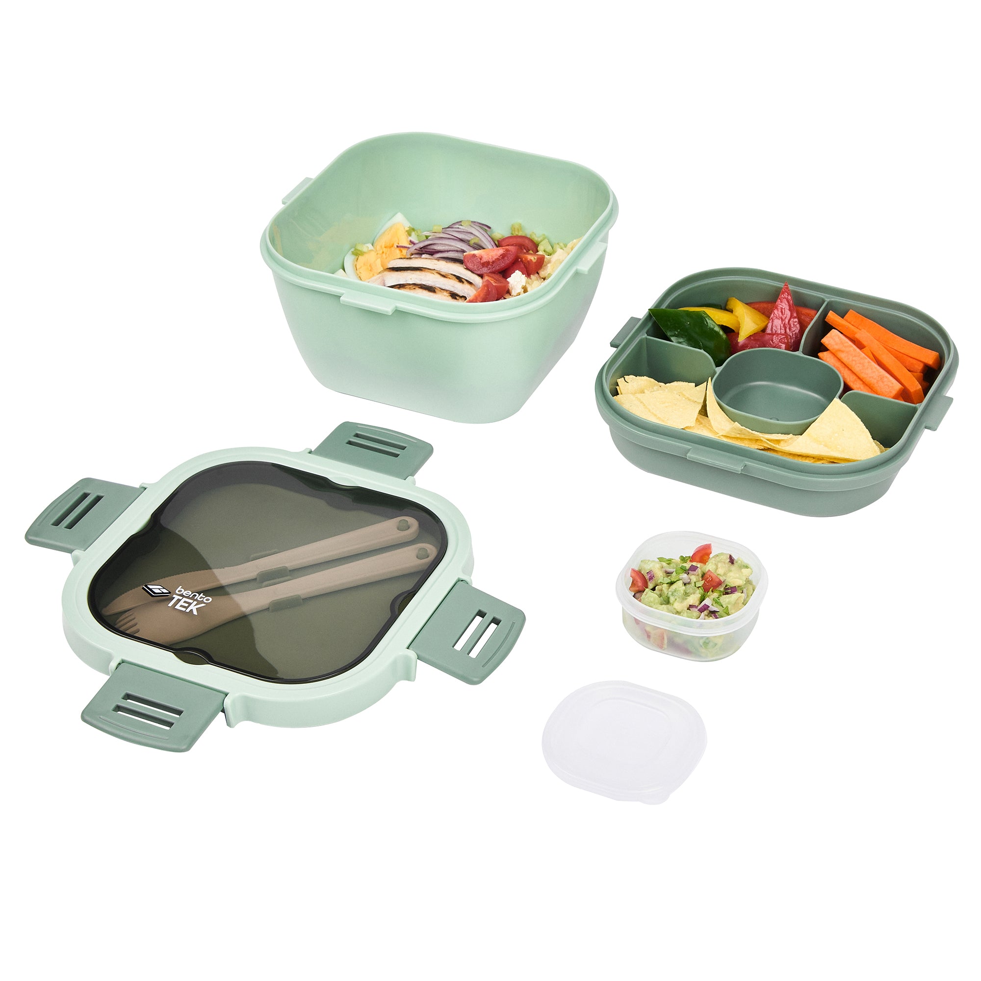 Bento Tek 58 oz BPA-Free Green Lunch Box with Fork & Knife - Microwave Safe, 7.25