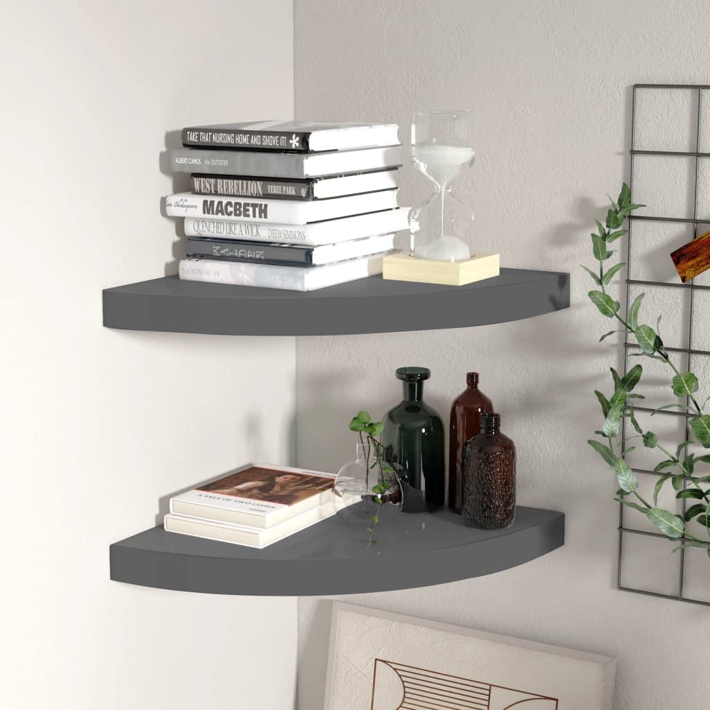 Floating Corner Shelves Set of 2 - Wall Mounted Storage Rack, 13.8