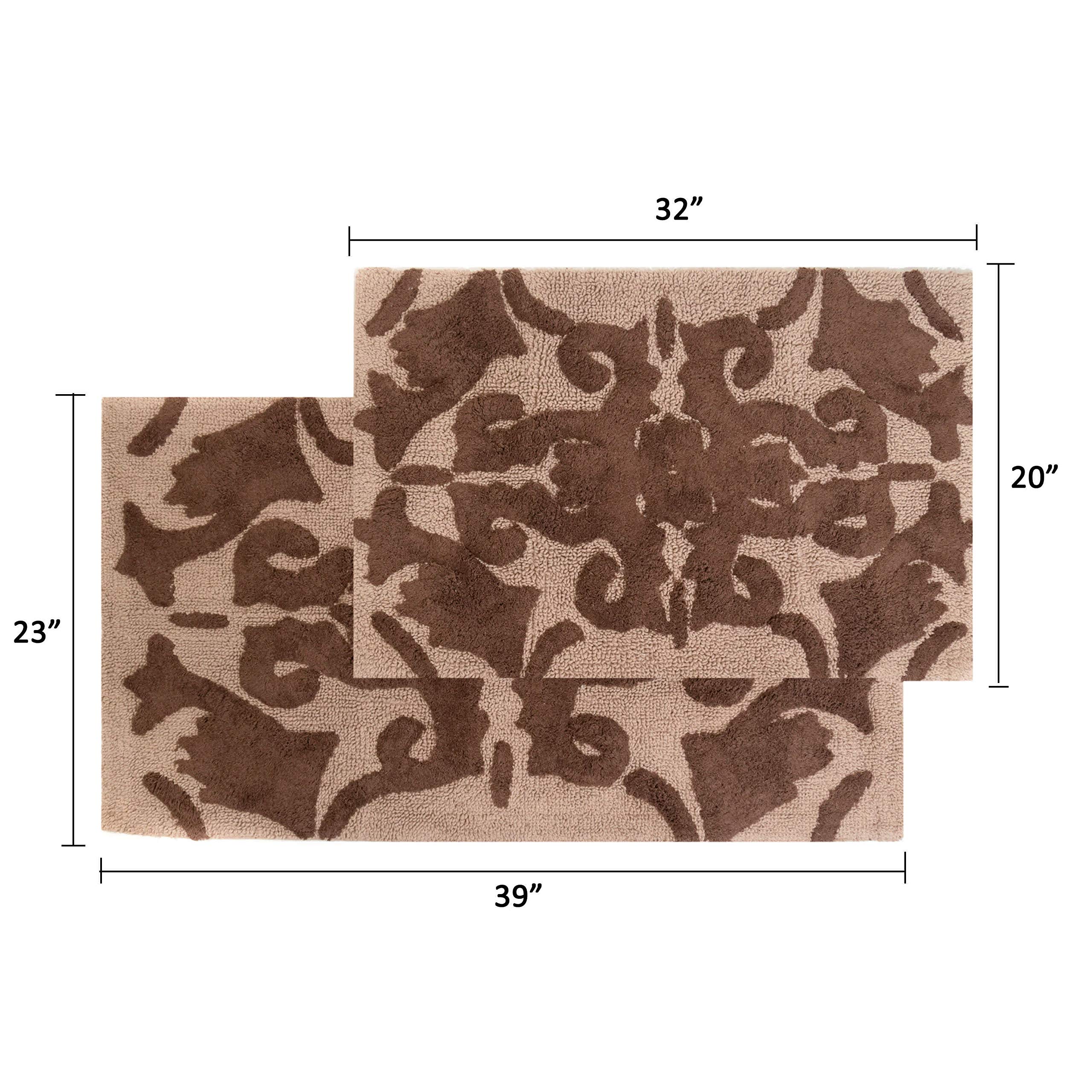 Premium 2-Piece Chesapeake Iron Gate Bath Rug Set - Soft Linen & Chocolate Scroll Design (20