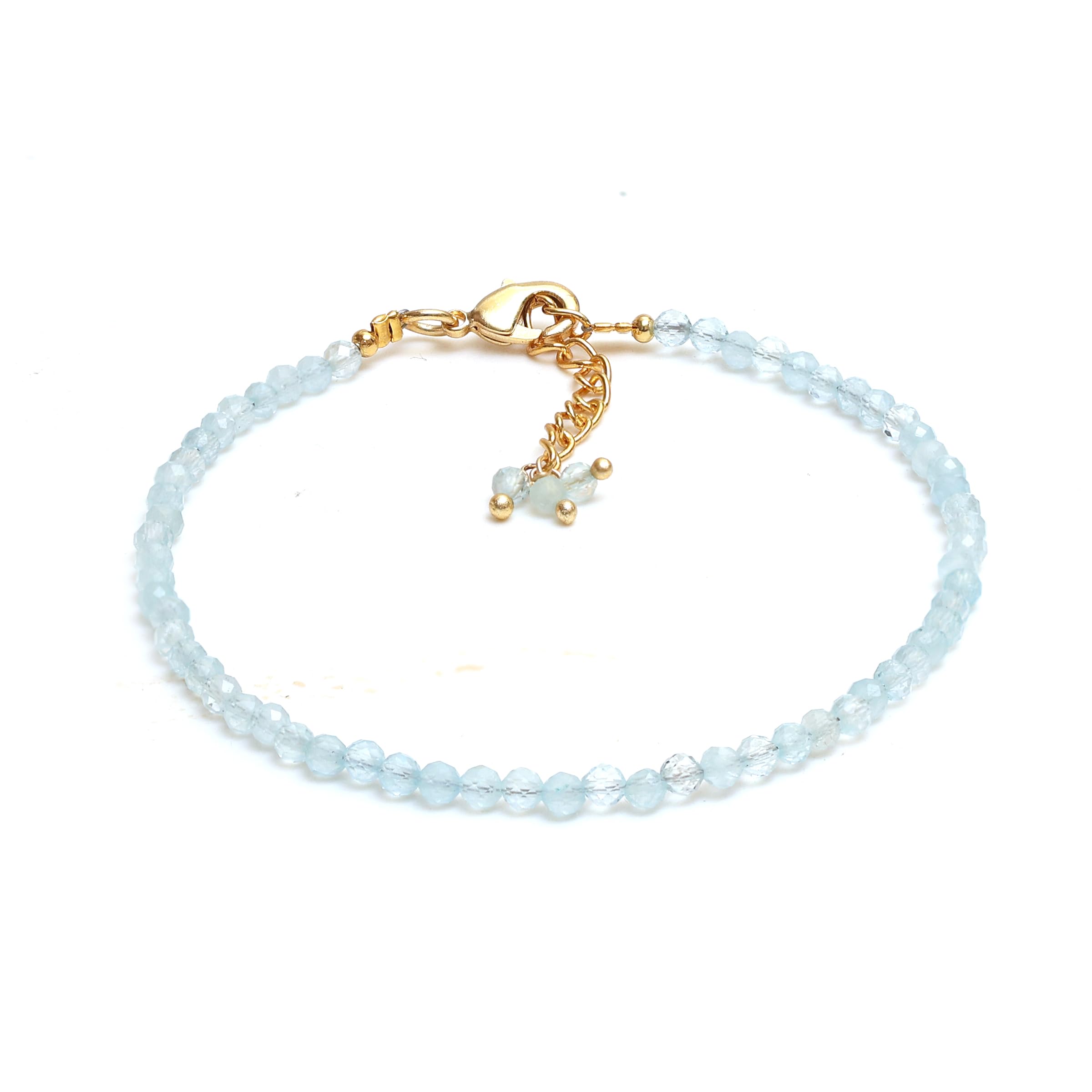 Gempires March Birthstone Aquamarine Beaded Bracelet - 8 Inch Hypoallergenic Gold Plated Lightweight Crystal Jewelry for Women | Perfect for Birthday Gifts, Anniversary, Mother's Day & Everyday Wear