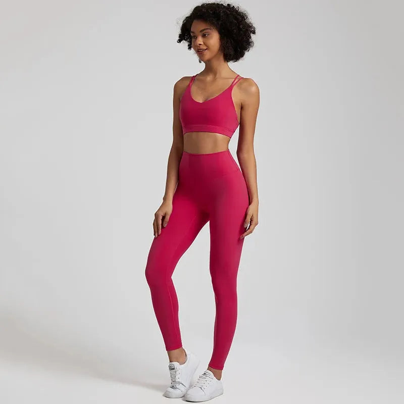 Buttery Soft Women's Yoga Set - High Waist Gym Leggings & Crisscross Sports Bra 2-Piece Workout Outfit | Perfect for Yoga, Pilates, Gym & Lounge Wear