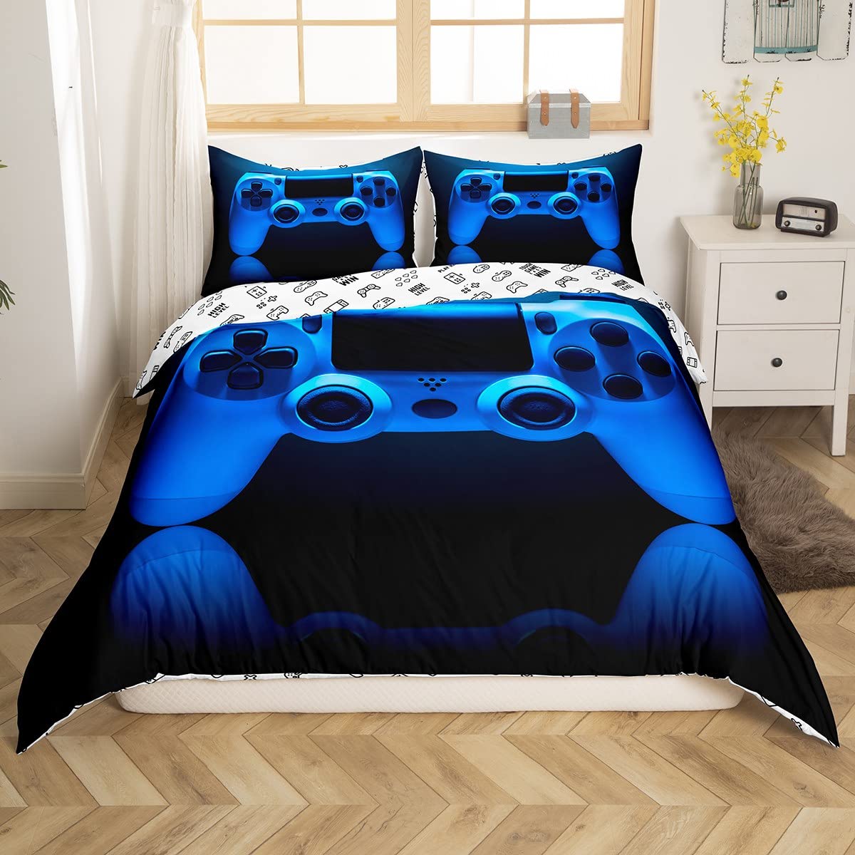 Soft Gaming Controller Duvet Cover Set - Twin Size Blue Video Game Bedding for Boys, Girls & Teens - 1 Duvet Cover + 1 Pillowcase - Perfect for Gamer Room Decor & Sleepovers