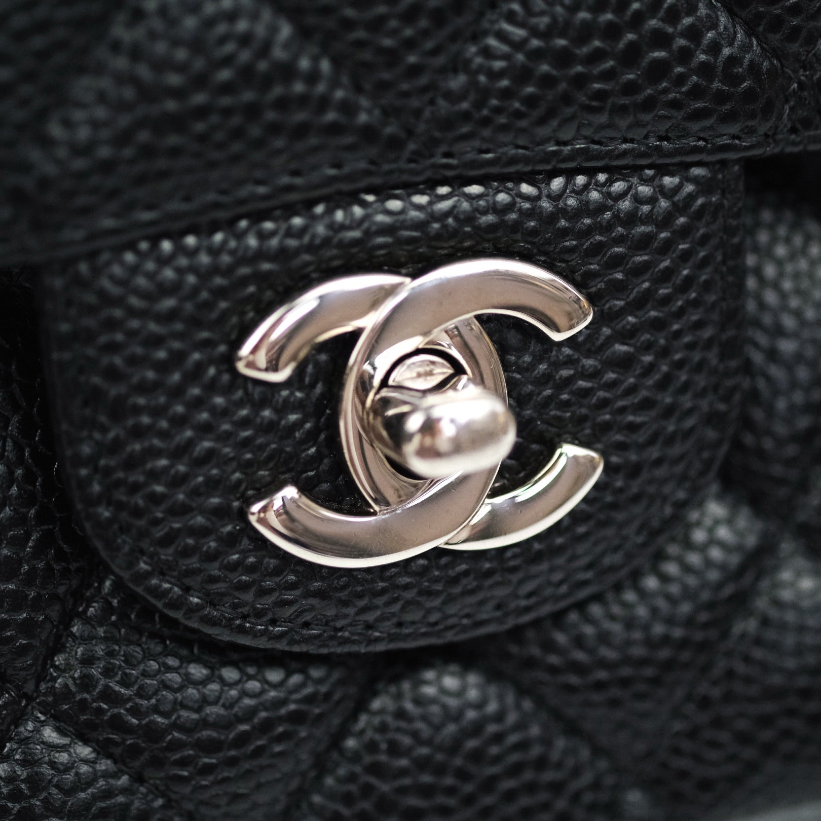 Chanel Classic Double Flap Bag M/L Size in Black Caviar Leather with Silver Hardware - Luxury Handbag for Women, Perfect for Work, Evening Events & Special Occasions
