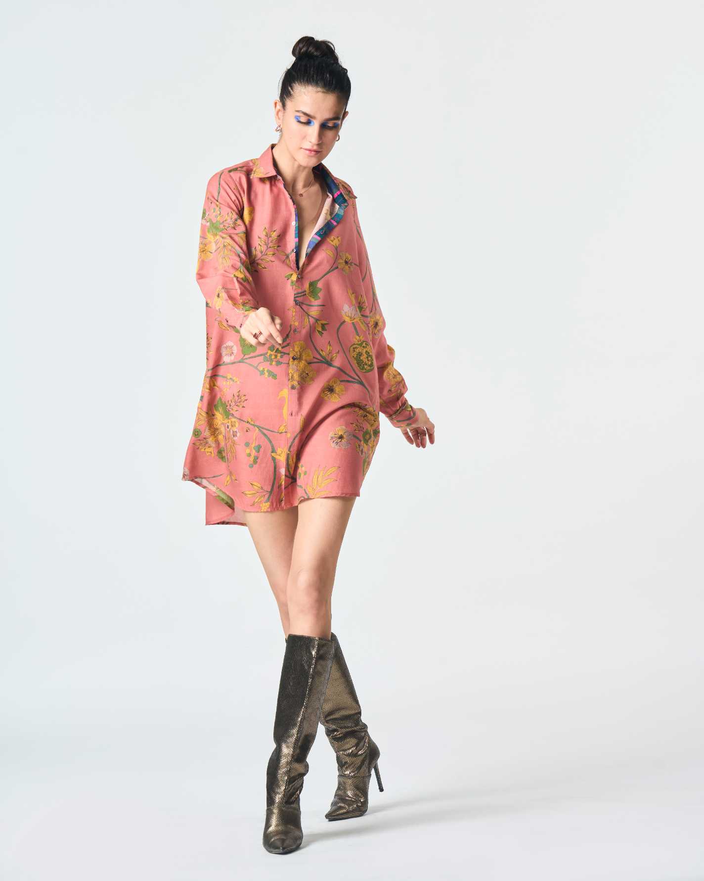 Oversized Cotton Silk Shirt with Rose Print - Elegant Loose Fit Blouse for Women | Perfect for Casual Wear, Office Outfits & Date Nights