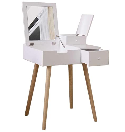 SverdlofG Makeup Vanity Table Set with Flip Top Mirror - Portable Dressing Desk for Bedroom, Beauty Station with Side Tables - Perfect for Small Spaces & Home Salon Setup