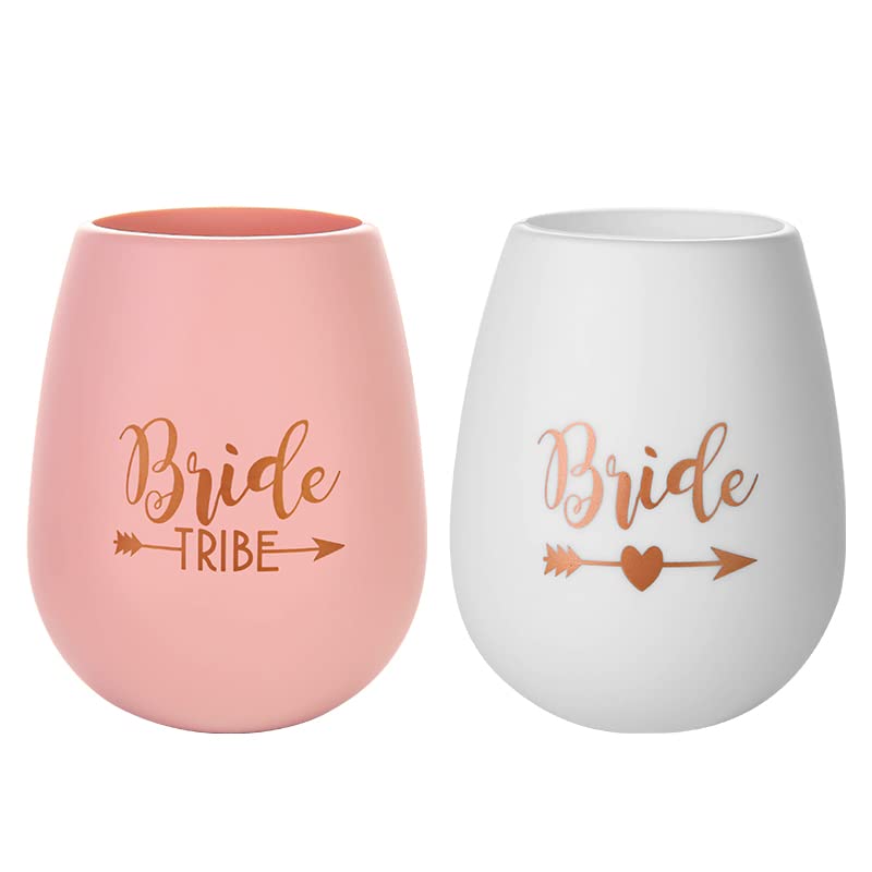 10-Pack Bachelorette Party Wine Cups - White & Rose Gold Silicone Bride Tribe Glasses, Bridal Shower Favors, Wedding Gifts for Bridesmaids - Perfect for Girls' Night, Wedding Celebrations & Bachelorette Parties