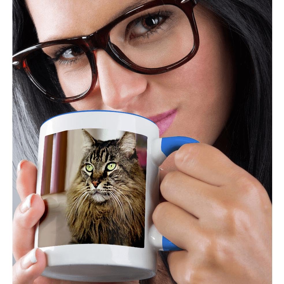 3D Rose Maine Coon Cat Ceramic Coffee Mug - 11 oz Blue and White Design - Perfect for Tea, Coffee & Hot Chocolate Lovers - Great Gift for Cat Lovers & Home Office Use