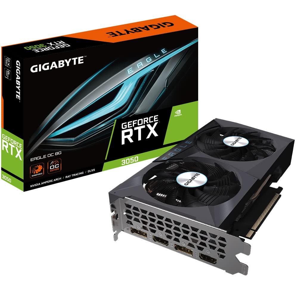 Gigabyte NVIDIA GeForce RTX 3050 EAGLE OC 8GB GDDR6 128-bit PCIe 4.0 Gaming Graphics Card - 1792MHz Boost Clock, HDMI 2.1, DisplayPort 1.4, NVIDIA Ampere Architecture - Perfect for 1080p Gaming, Streaming & Content Creation