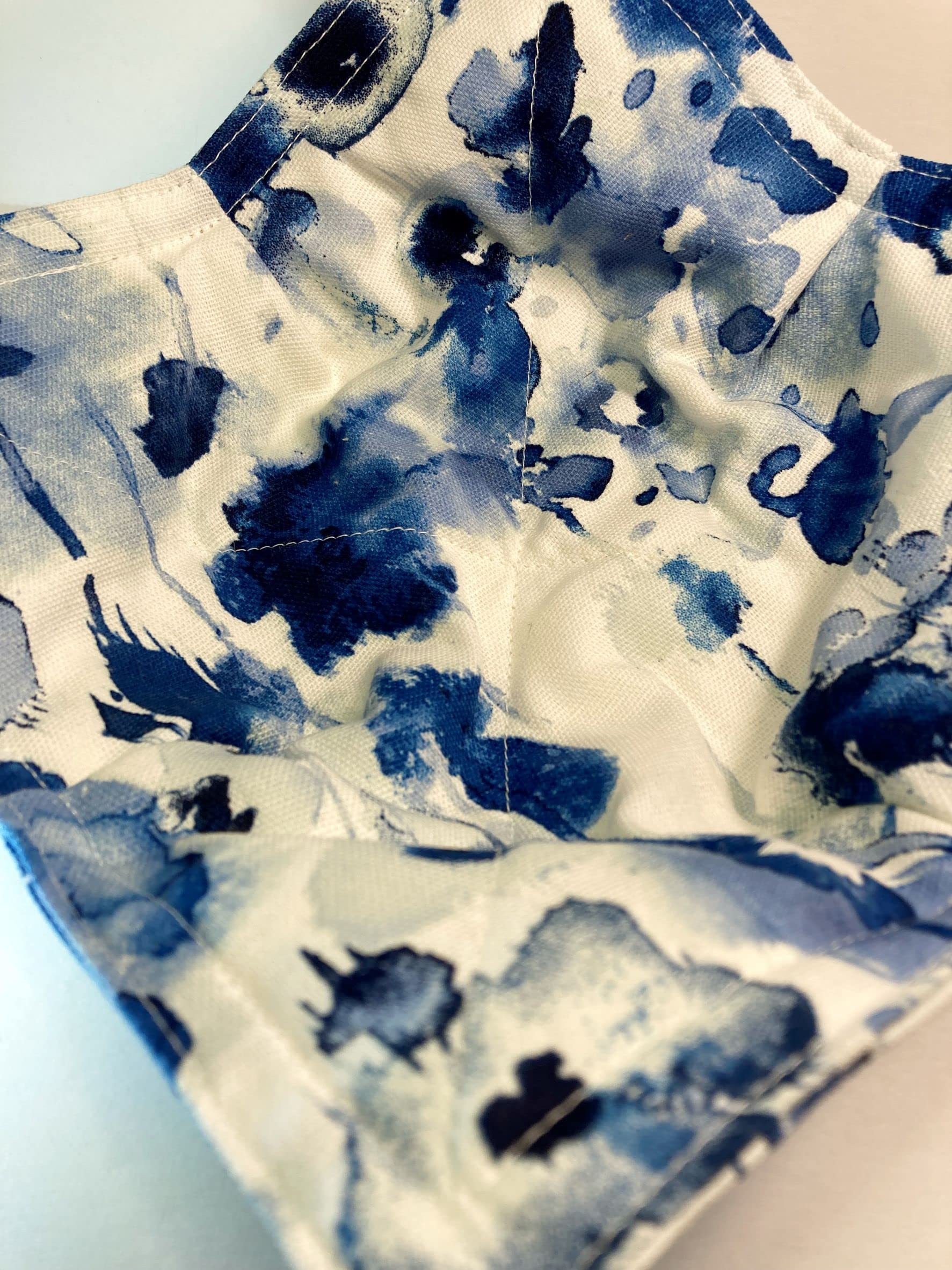 2-Pack Cotton Bowl Cozies - Microwave & Oven Safe Hot Pads for Bowls (8.5 Inches) - Watercolor Blue & White Design - Perfect for Serving Hot Soups, Stews, and Baking Dishes