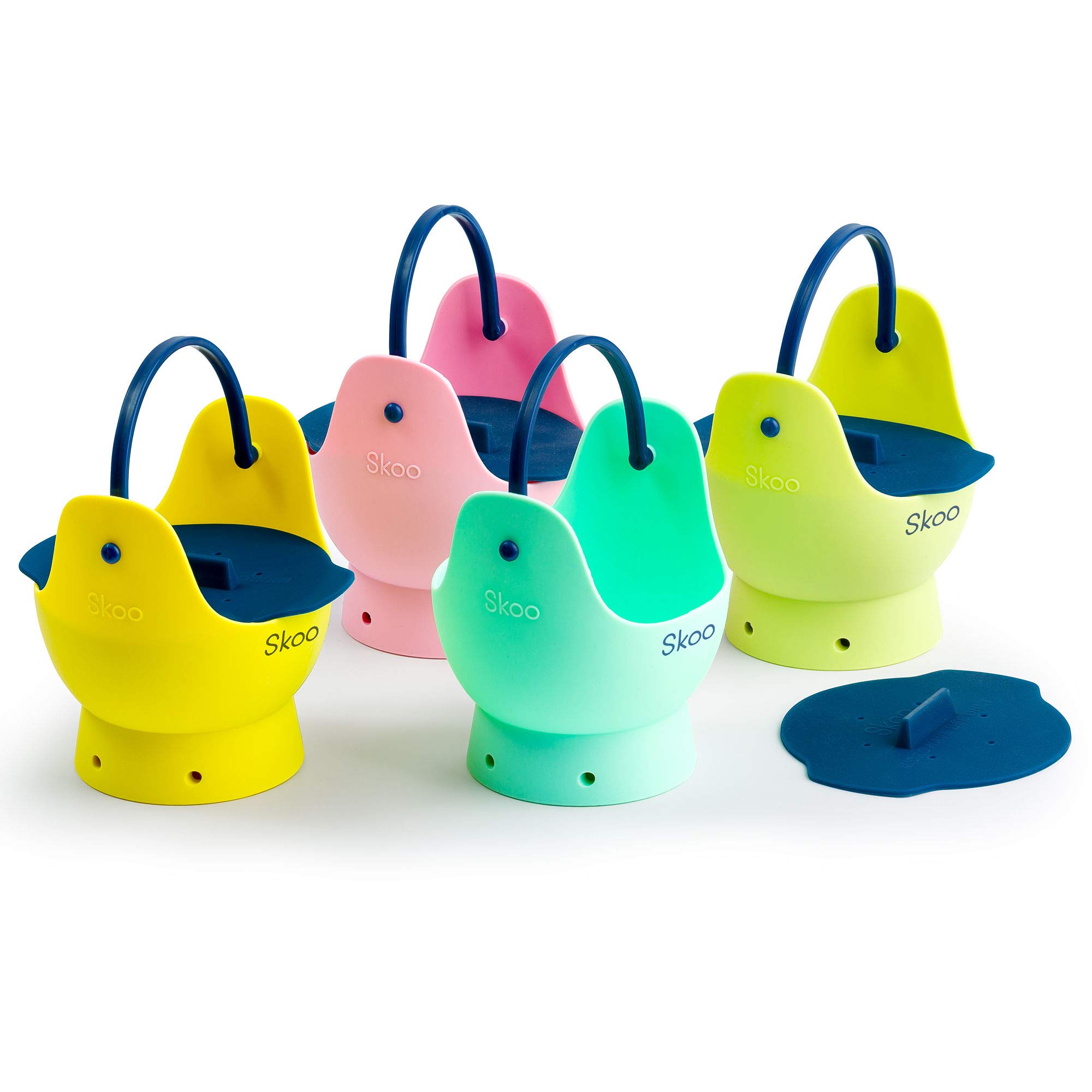 Silicone Egg Poacher Cups with Lids & Free Ebook - Stovetop, Microwave & Instant Pot Egg Cooker Set - Perfect Poached Egg Maker (Green/Red/Yellow/Turquoise/Dark Blue) - Ideal for Breakfast, Meal Prep & Keto Diet