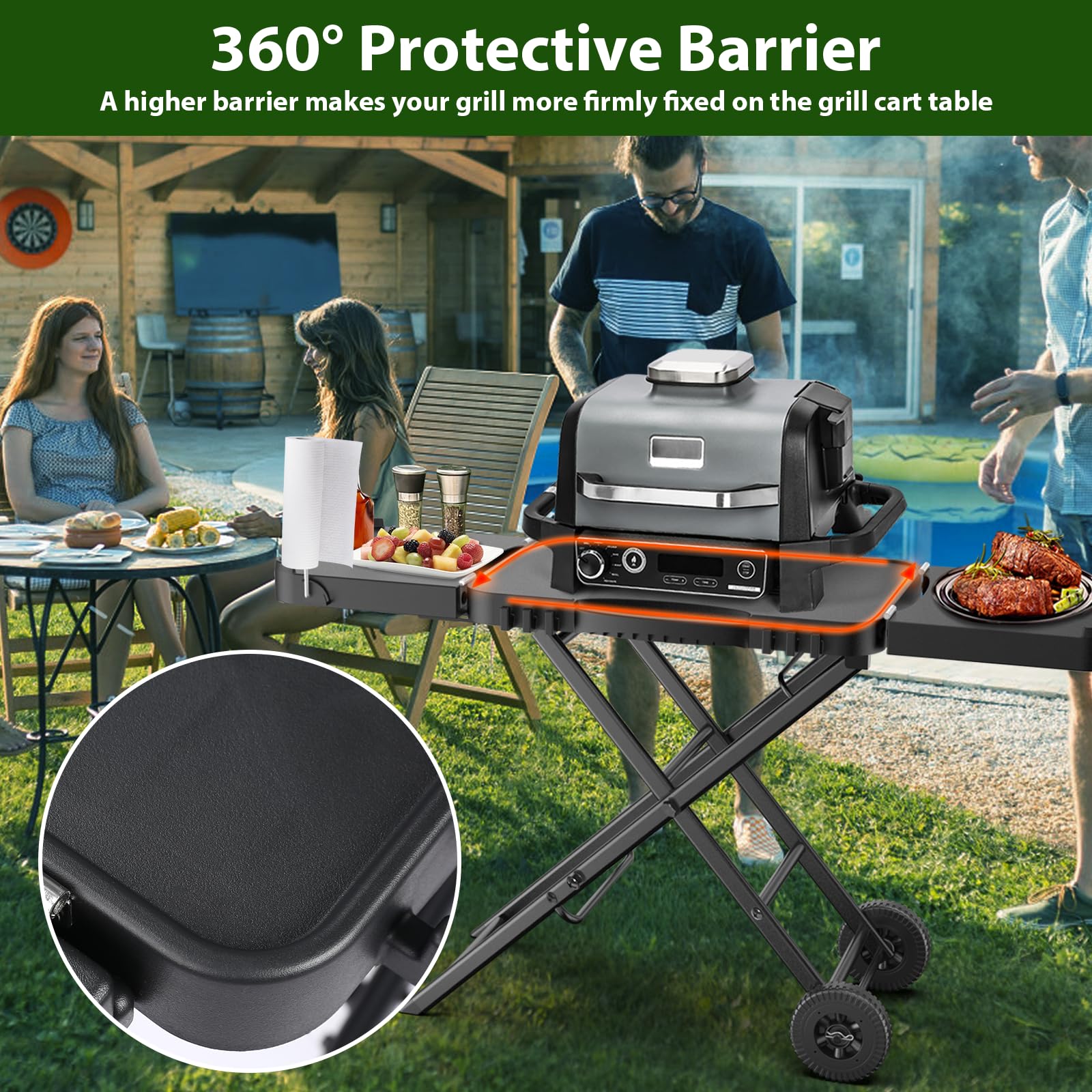 Portable Indoor Grill Table Stand for Ninja Woodfire Outdoor Grill (OG701 OG850 OG951 Series) - 51in Large Folding Camping Tailgating Table with Wheels for Blackstone Griddle, Onni Pizza Oven - Perfect for Backyard BBQ, Tailgate Parties & Outdoor Cooking