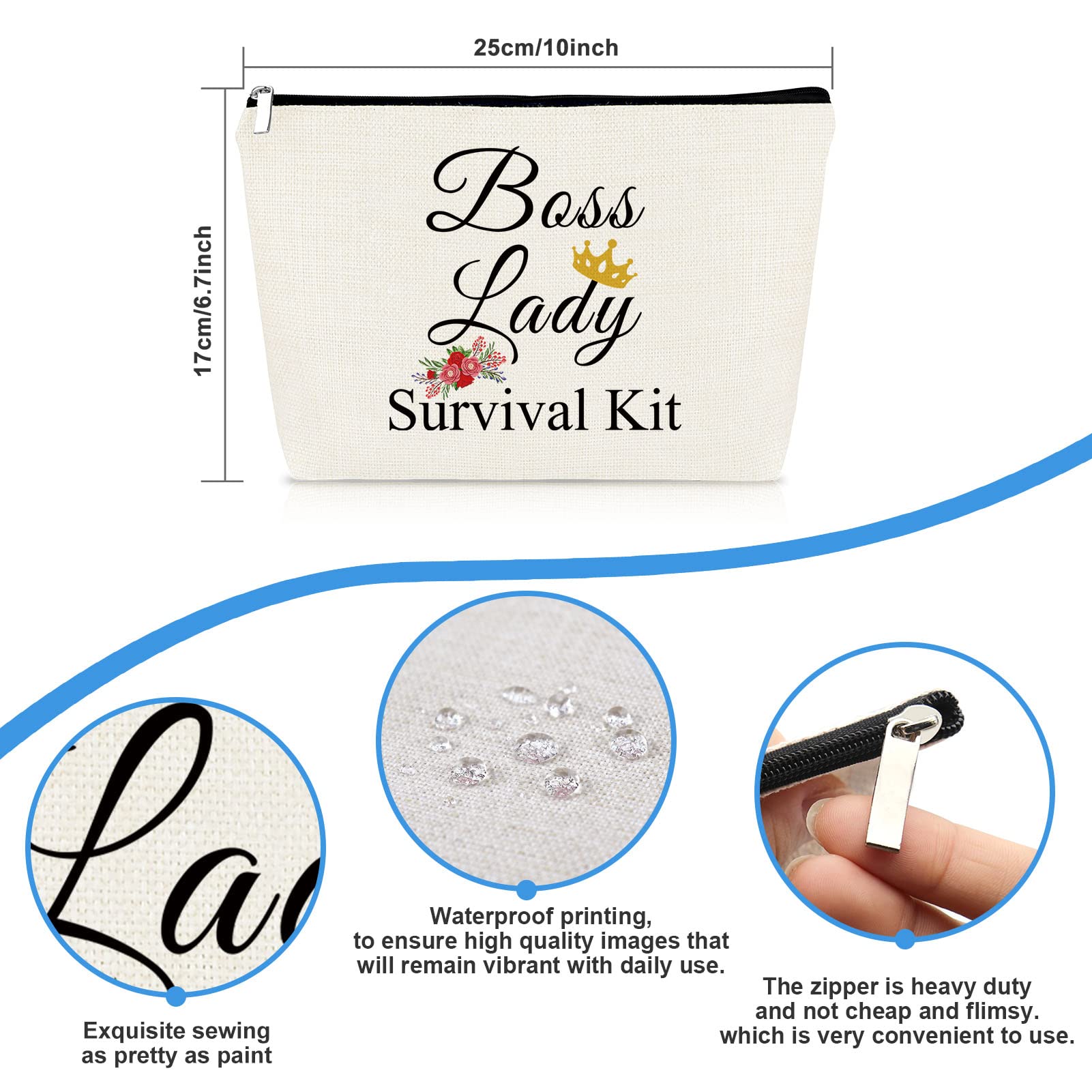 Stylish Boss Lady Makeup Bag - Premium Cosmetic Organizer for Women, Perfect for Travel & Daily Use - Ideal Boss Appreciation, Retirement, Birthday, Christmas & Thanksgiving Gift - Durable Travel Toiletry Pouch for Work, Office & Vacation