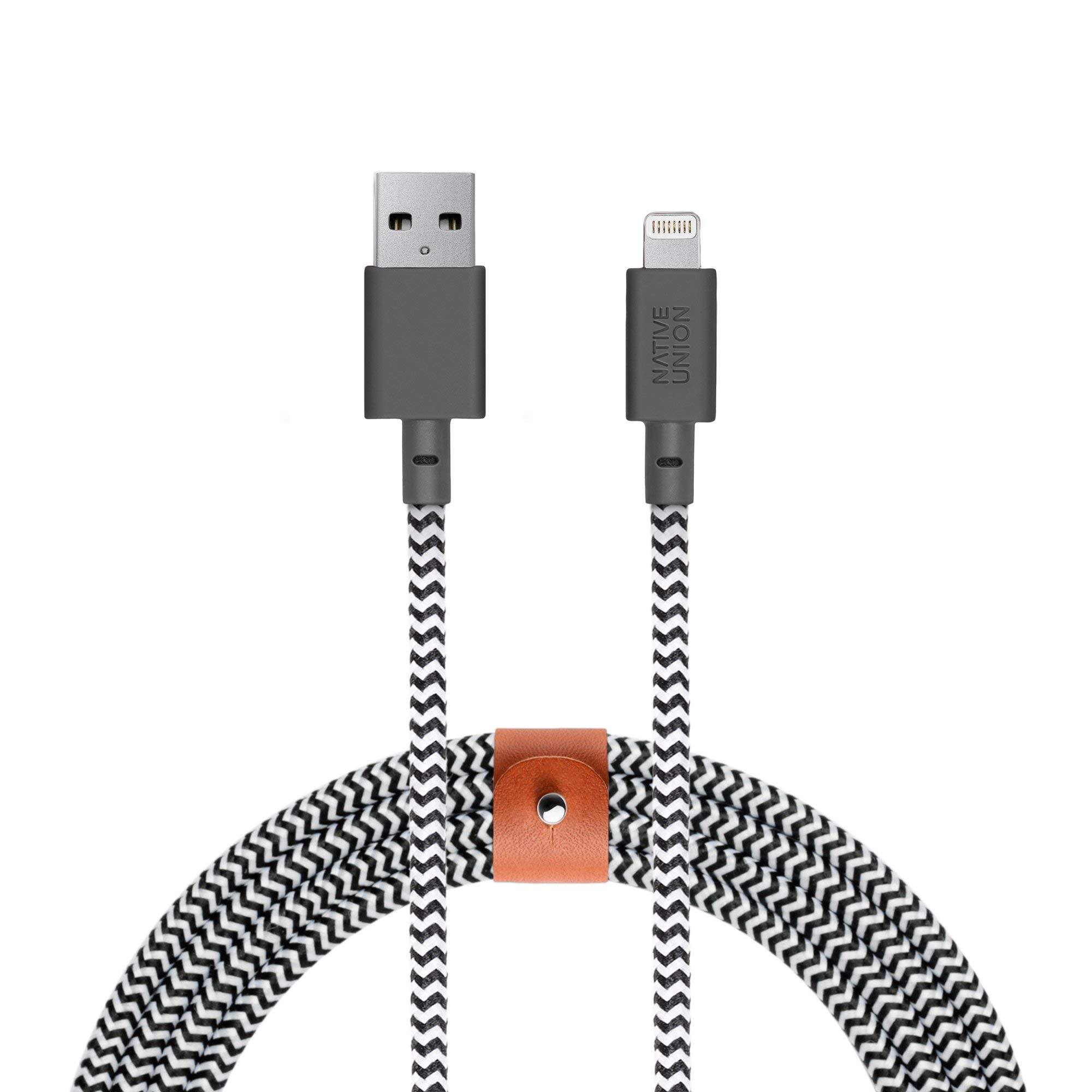 Native Union Clic Card Case & 10ft Ultra-Strong Belt Cable Bundle for iPhone 11 Pro - Black & Zebra | Wallet Case with Reinforced Lightning Charger for Everyday Carry & Travel Accessories
