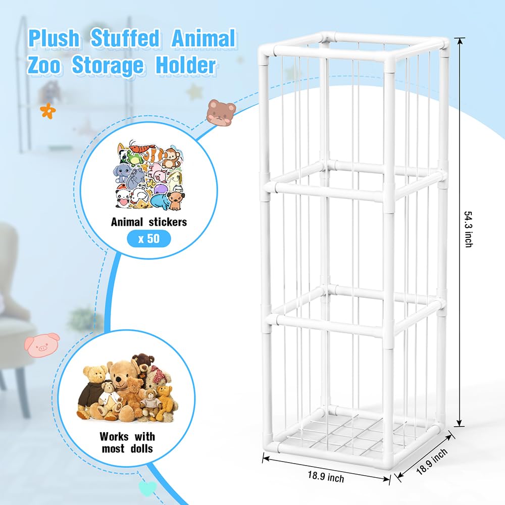 Flymer Plush Toy Organizer with Elastic Bands - Soft Animal Zoo Storage for Kids & Toddlers - Perfect for Nursery, Playroom, and Bedroom Organization