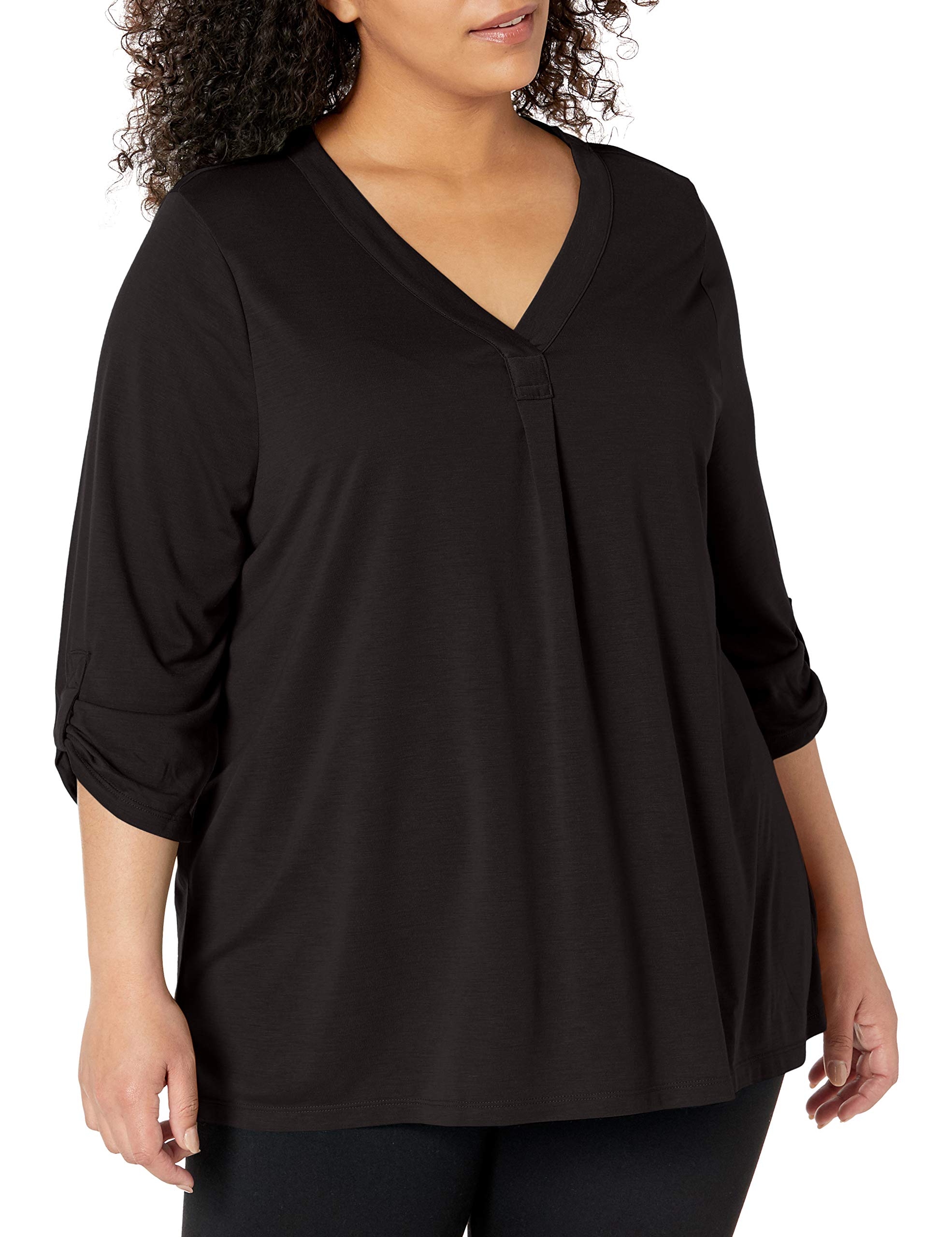 JUST MY SIZE Women's Plus Size Rolled Sleeve Tunic Top - Comfortable Casual Blouse for Work & Everyday Wear