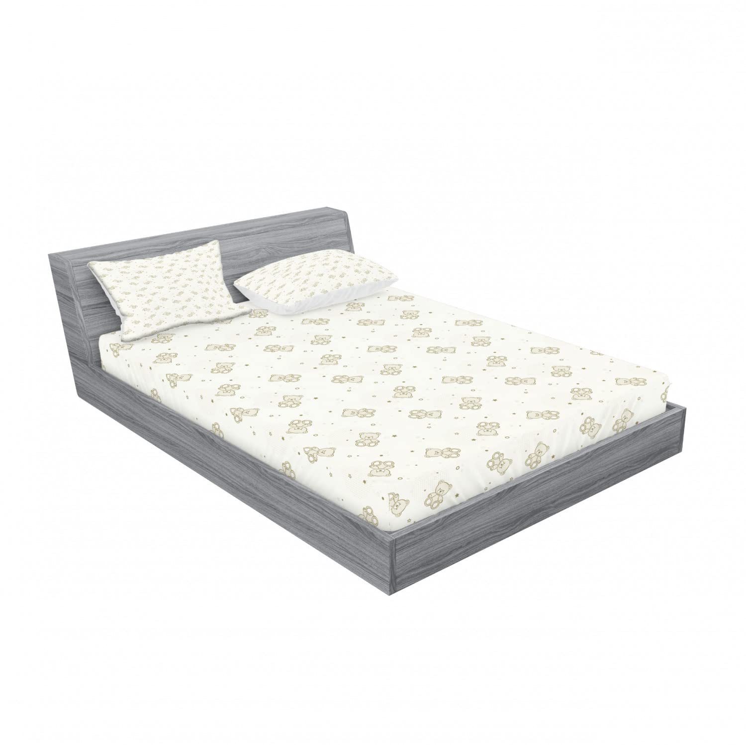 Ambesonne 2-Piece Beige Teddy Bear & Stars Bedding Set - Includes 2 Full Size Fitted Sheets & 4 Pillow Shams | Soft Eggshell Tan Decor for Kids' Rooms, Nursery, or Cozy Bedroom Makeover
