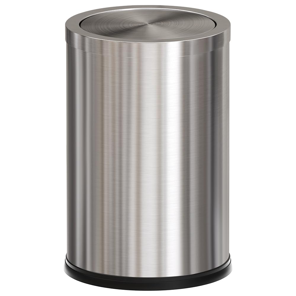 Premium Stainless Steel Trash Can with Lid - 2.4 Gallon Small Bathroom Garbage Bin, Flip Top Design for Bathroom, Hotel, Office & Laundry - Elegant Metallic Gold/Silver Finish | Perfect for Home, Office & Commercial Spaces