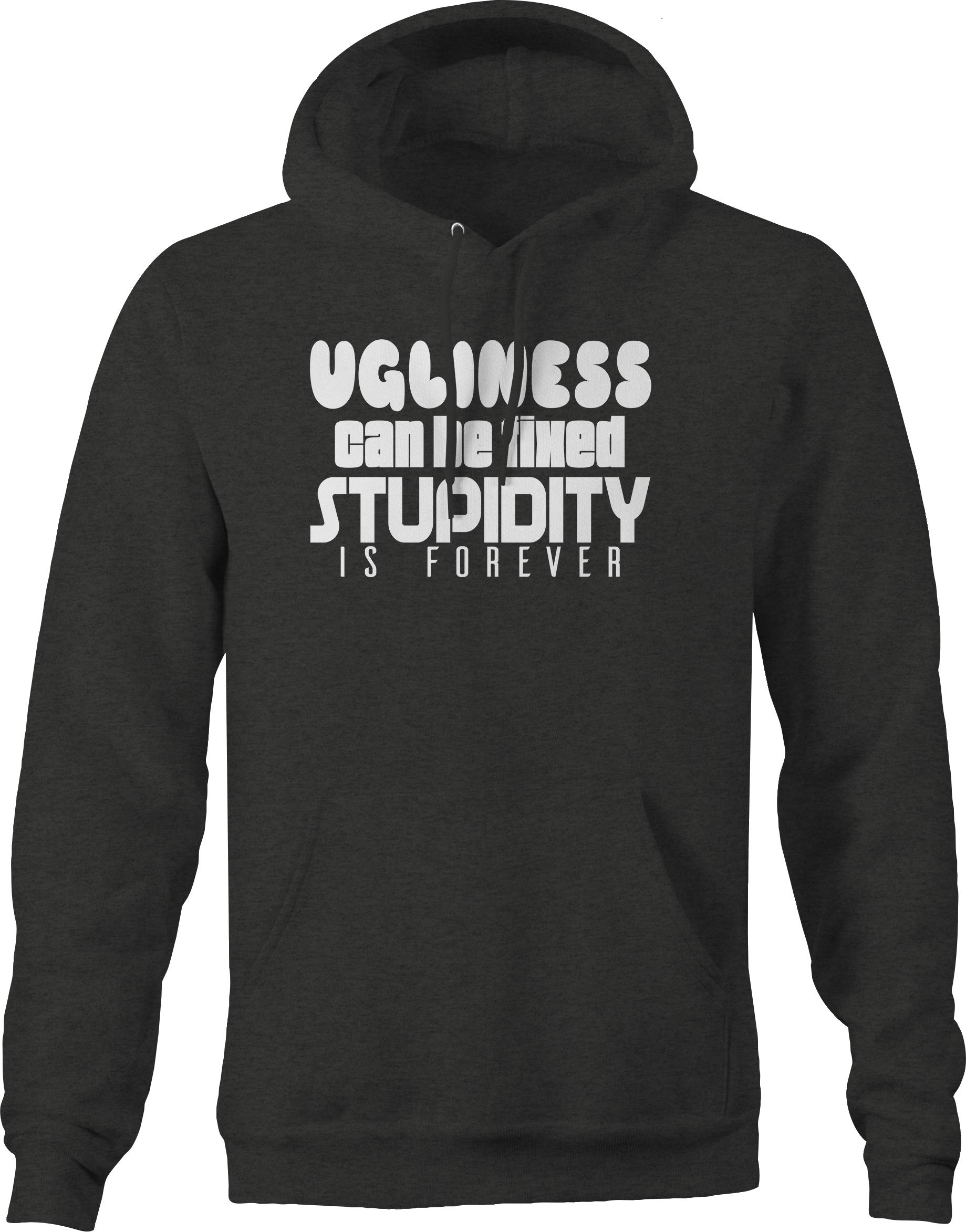 Men's Ugly Can Be Fixed Stupidity Forever Hoodie - Gray Pullover Sweatshirt for Casual Wear, Street Style & Gifts