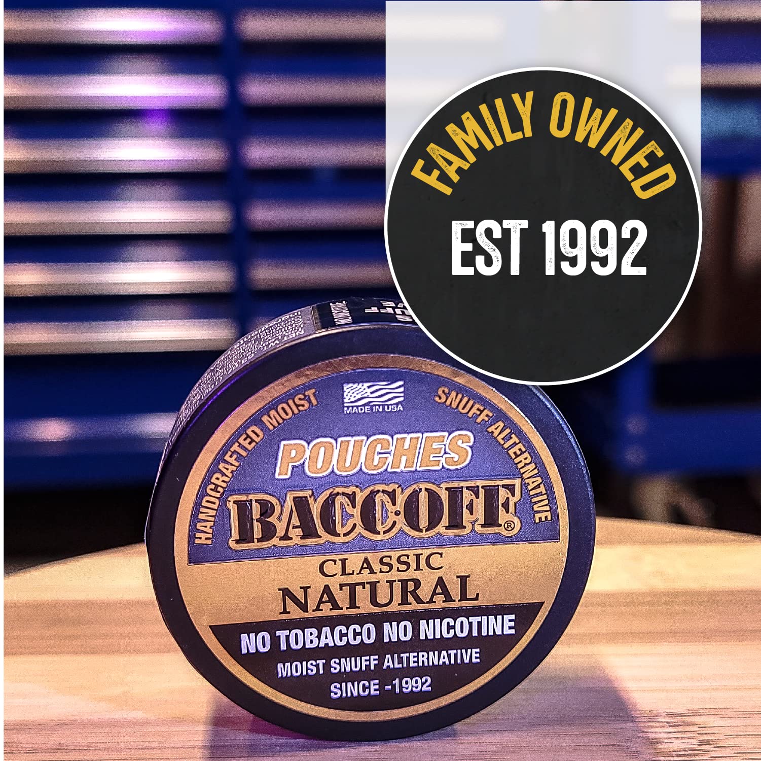 5 Cans BaccOff Classic Natural Pouches - Tobacco Free & Nicotine Free Snuff Alternative for Smokers | Fresh Breath Solution for Work, Travel & Social Events