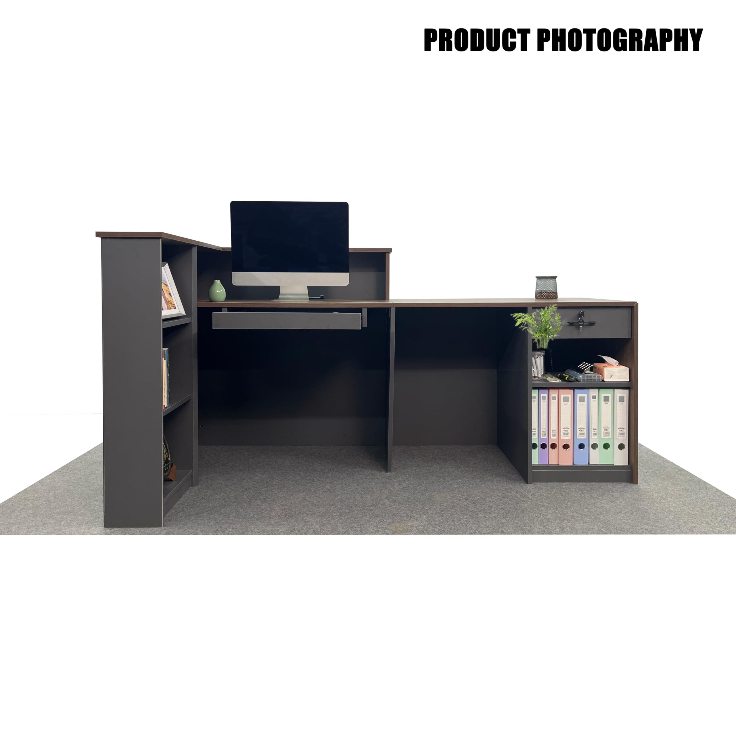 Minimalist L-Shaped Reception Desk with Counter & Drawers - 94.5