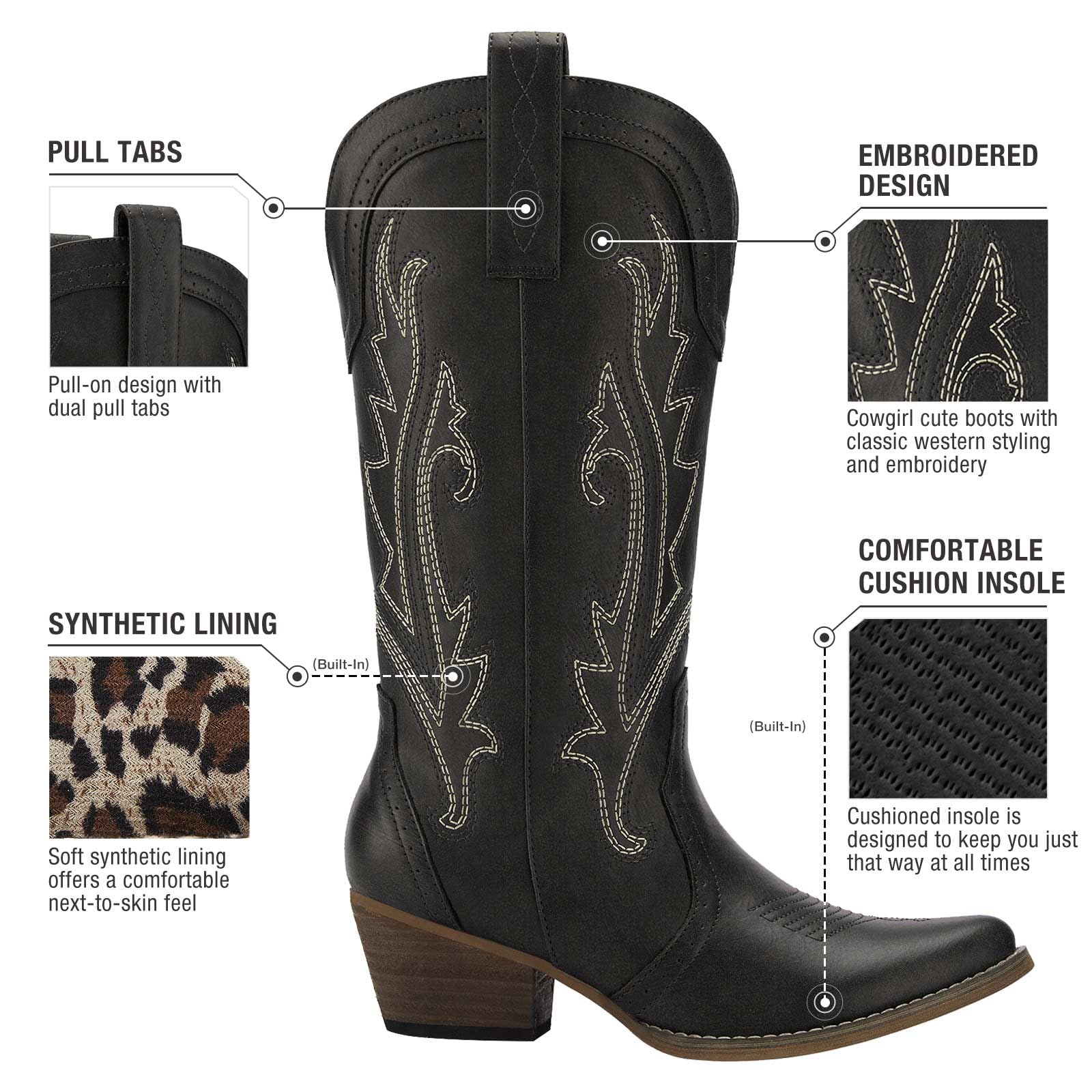 HISEA Women's Cowboy Boots - Western Cowgirl Boots with Pointed Toe for Fashion & Riding | Perfect for Country Music Festivals, Rodeos & Everyday Wear