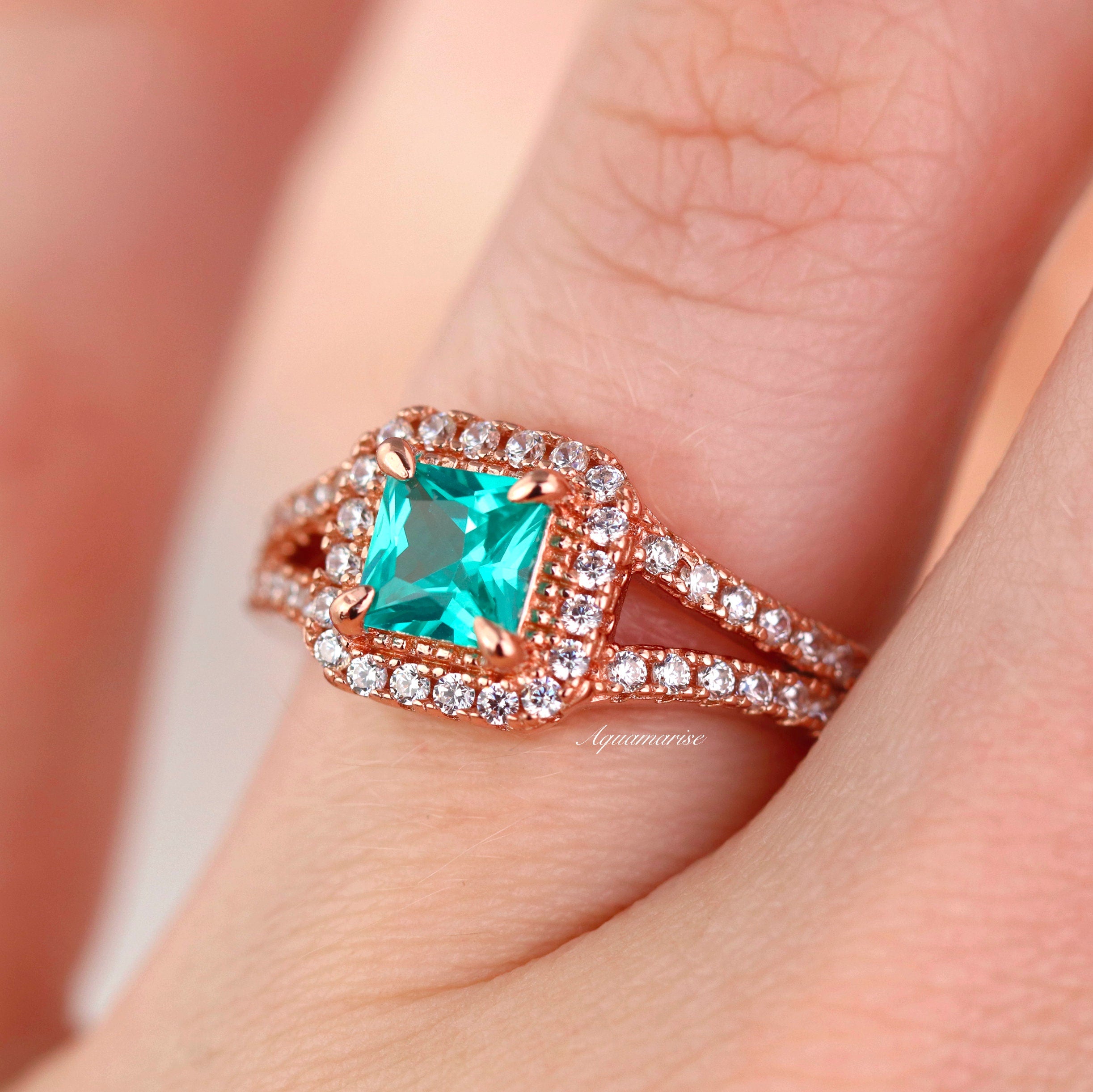 Exquisite 14K Rose Gold Vermeil Split Shank Paraiba Tourmaline Ring | Elegant Jewelry for Weddings, Anniversaries & Special Occasions