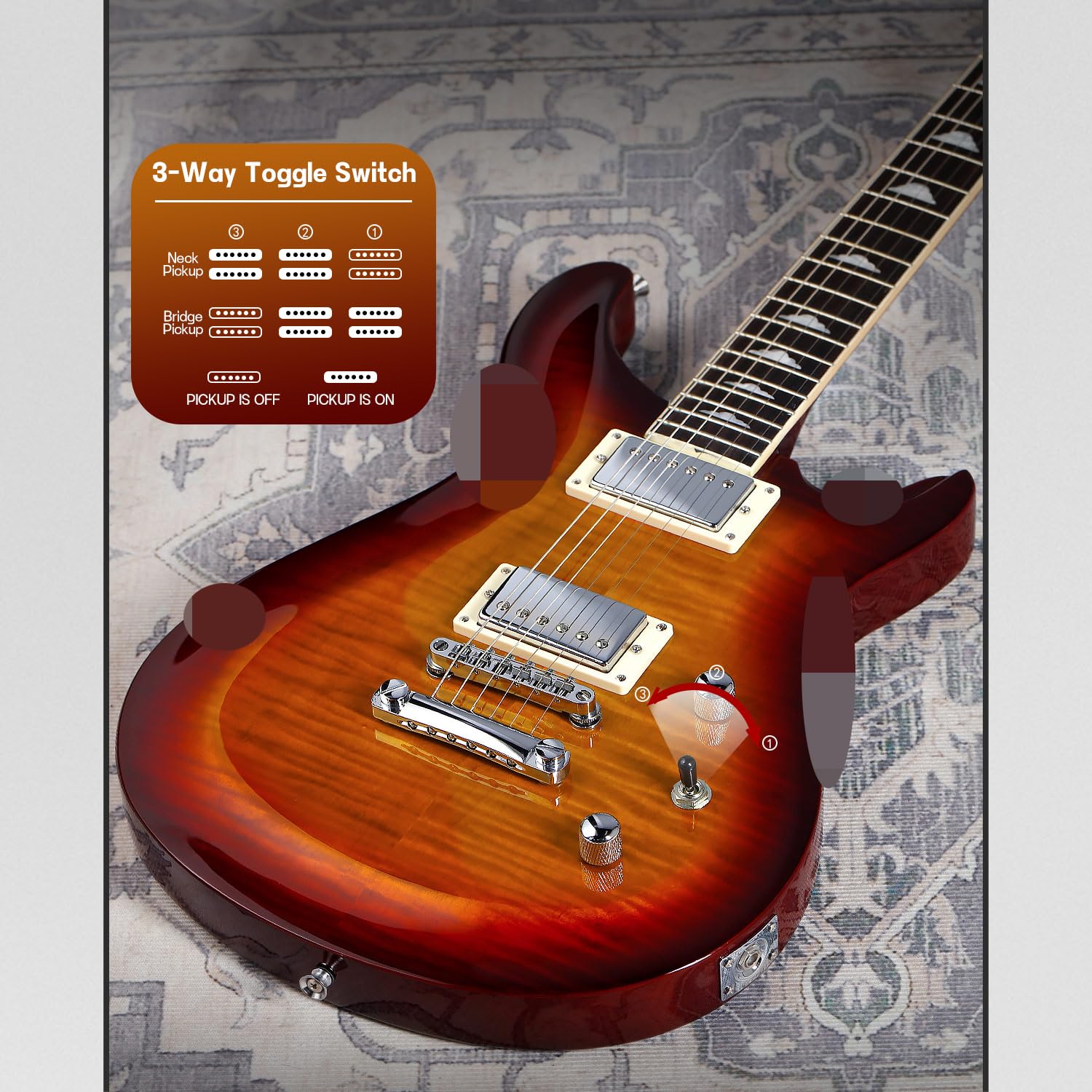 Electric Guitar RP Series - Mahogany Body & Neck, Rosewood Fingerboard, Maple Veneer, 18:1 Tuning Keys, 10-46 Strings (Sunburst) - Perfect for Rock, Blues & Stage Performances