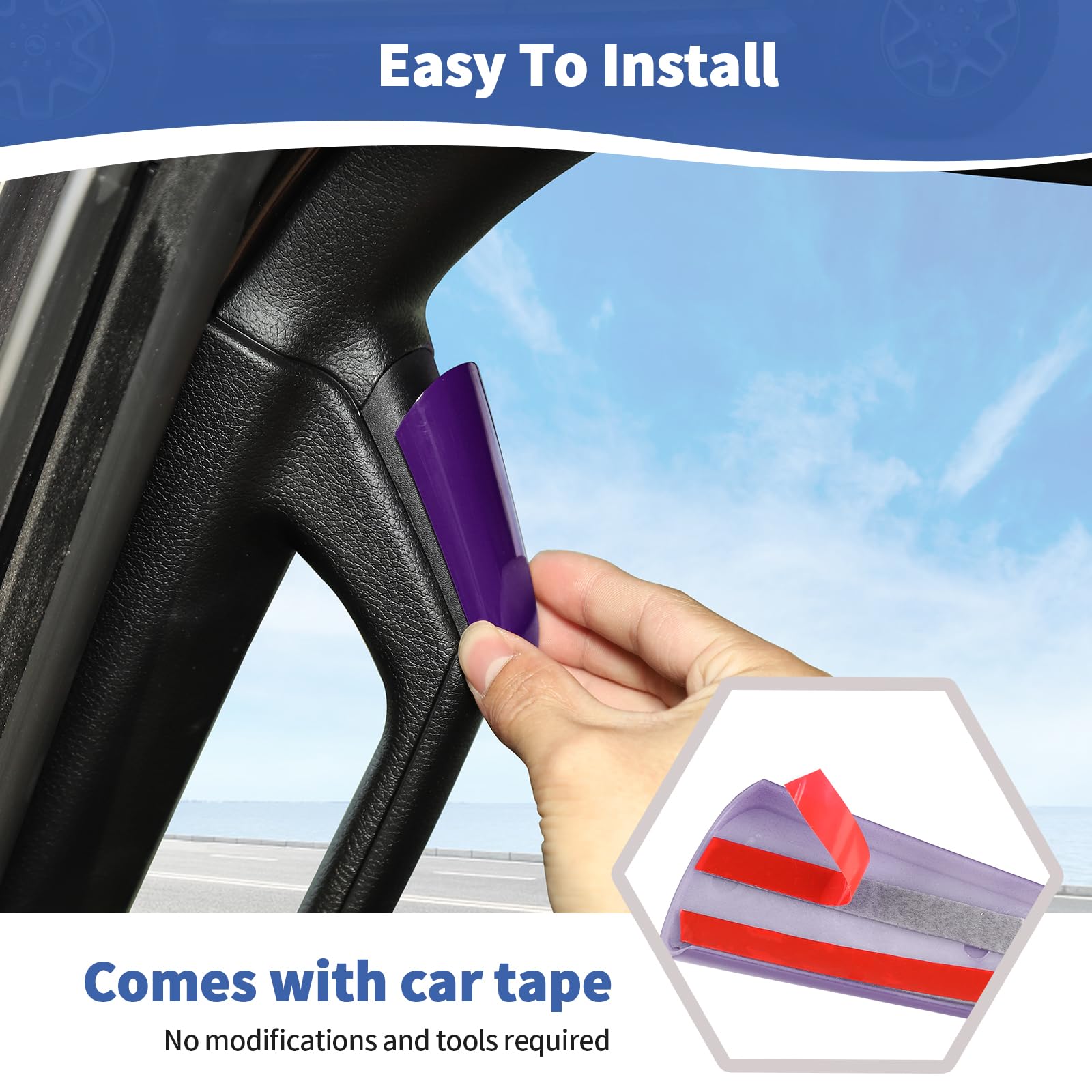 RT-TCZ Jeep JL A Pillar Grab Handles Cover Trim - Purple Interior Accessories for Jeep Wrangler JL/JLU & Gladiator JT (2018-2023 Models) - Perfect for Off-Roading & Interior Customization
