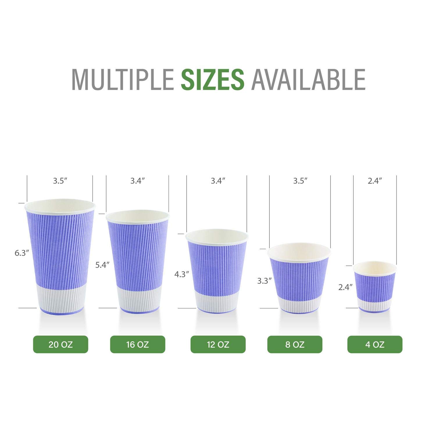 20oz Insulated Double Wall Corrugated Coffee Cups - 250 Pack Light Purple Ripple Paper Cups with Secure Grip | Eco-Friendly Restaurantware | Perfect for Coffee Shops, Cafés & Office Break Rooms