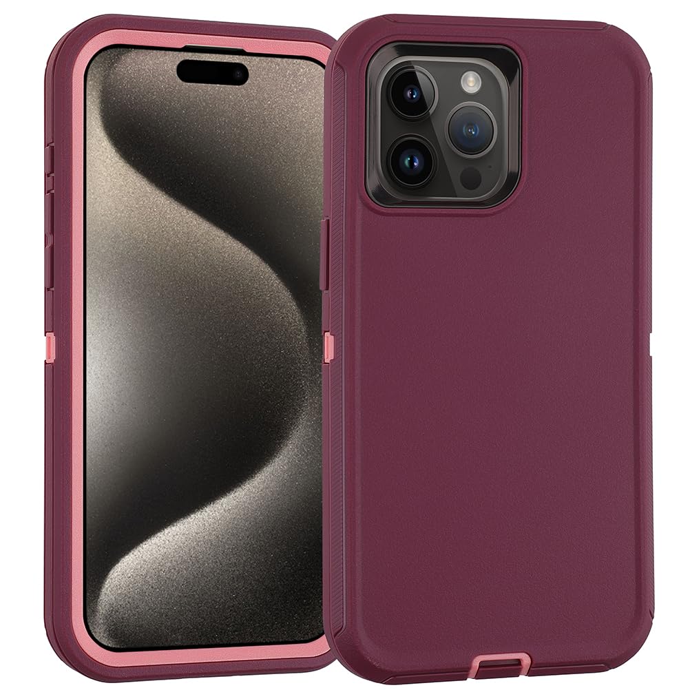 SmartElf Heavy Duty 3-in-1 Shockproof Case for iPhone 15 Pro - Military Grade Drop Protection, Rugged Full Body Cover - Purple Pink | Perfect for Outdoor Adventures, Construction Work & Extreme Sports
