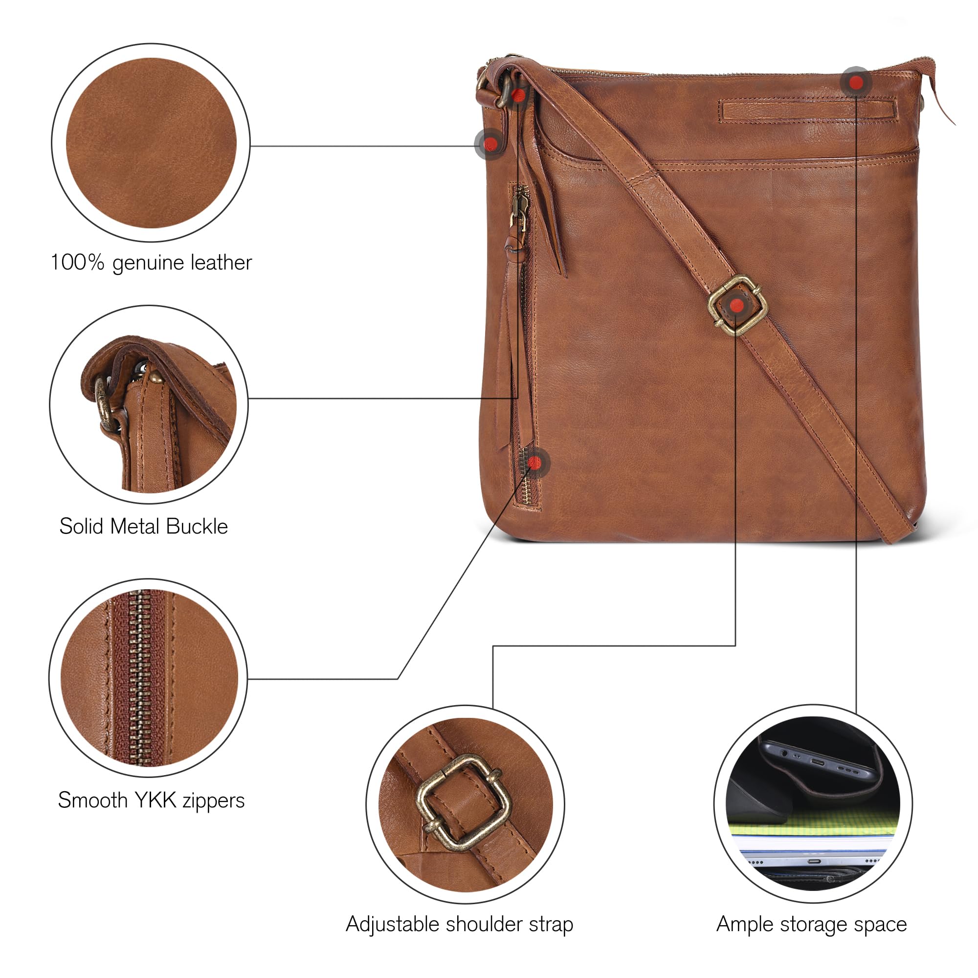 Stylish Leather Crossbody Bags for Women - Fashionable Ladies Sling Handbags - Medium Size Shoulder Purse - Perfect for Work, Travel & Everyday Use